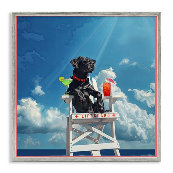 Stupell Industries Guard Dog Lifeguard Nautical & Beach Painting Gray Framed Art Print Wall Art, 17 x 17