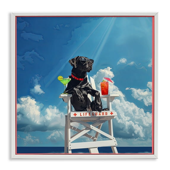 Stupell Industries Guard Dog Lifeguard Nautical & Beach Painting White Framed Art Print Wall Art, 17 x 17