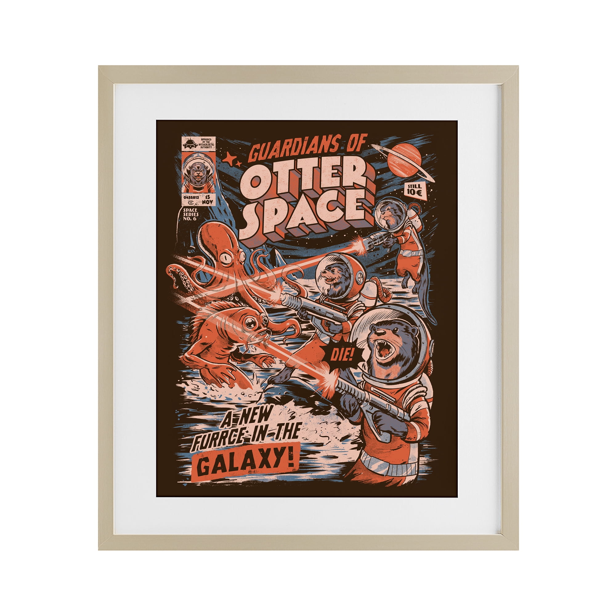 Stupell Industries Guardians Of Otter Space Retro Birch Framed Print Under Glass, design by EduEly Designs