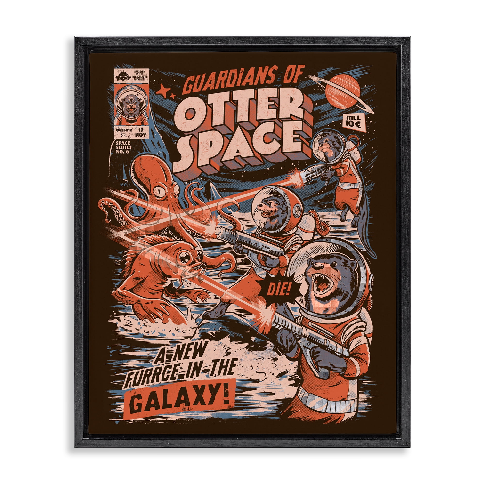Stupell Industries Guardians Of Otter Space Retro Black Framed Floater Canvas Wall Art, design by EduEly Designs