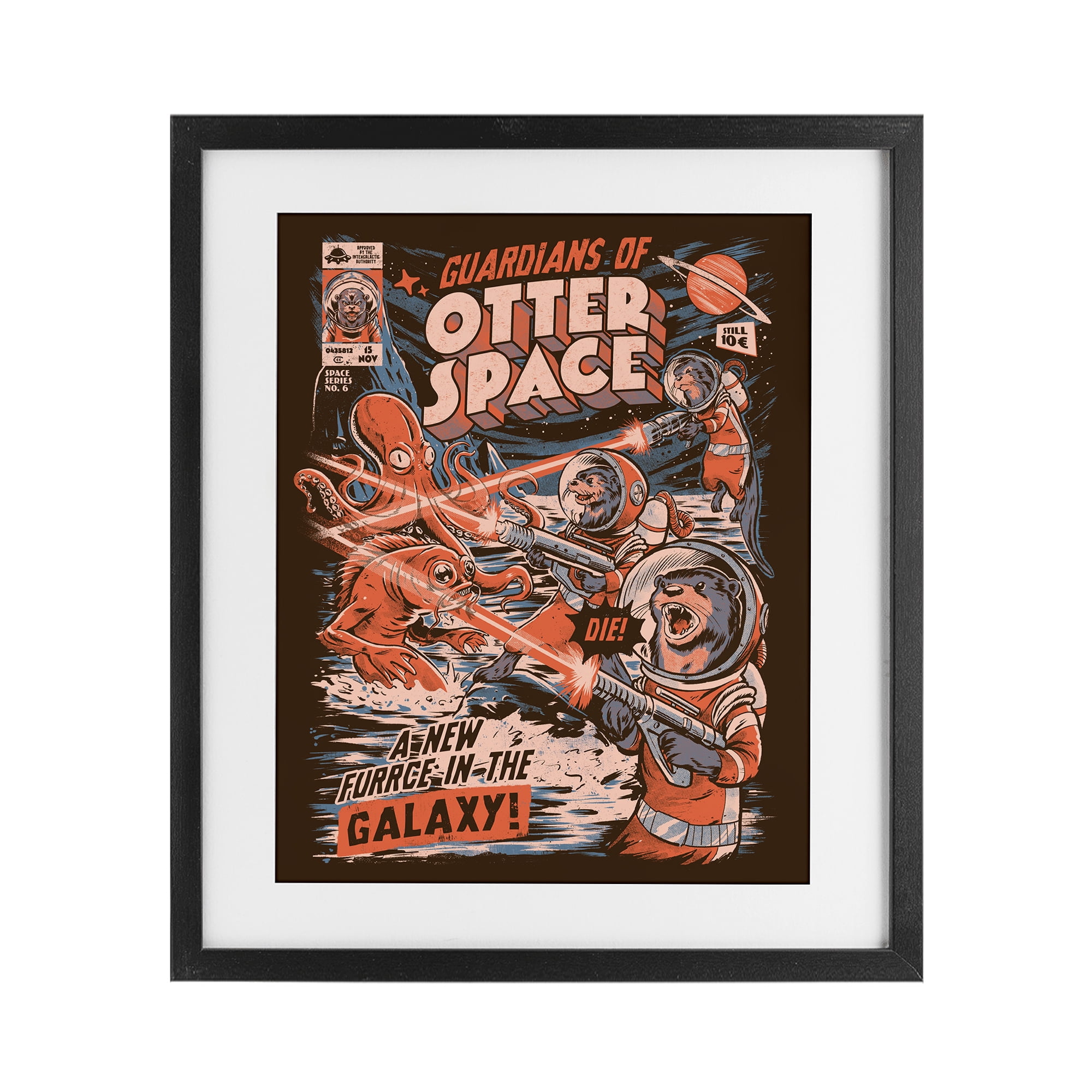 Stupell Industries Guardians Of Otter Space Retro Black Framed Print Under Glass, design by EduEly Designs