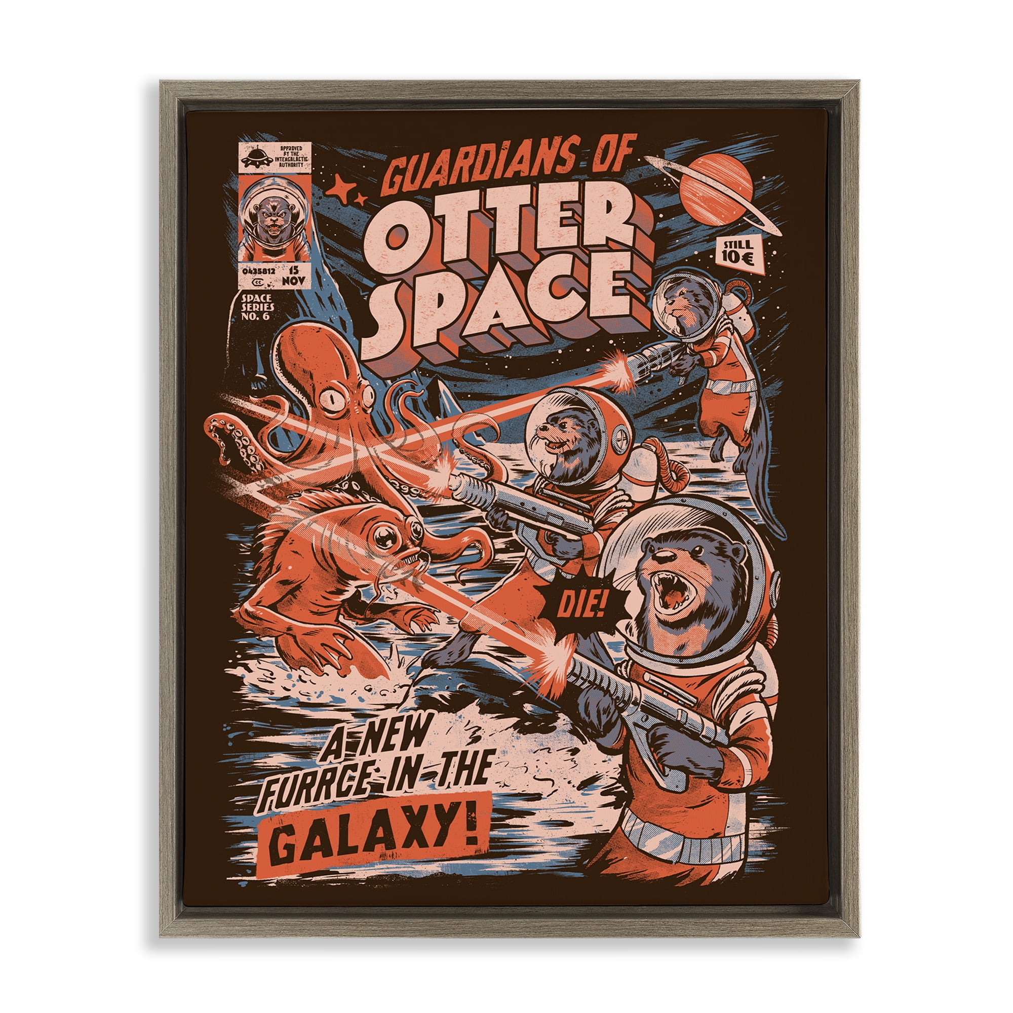Stupell Industries Guardians Of Otter Space Retro Brown Framed Floater Canvas Wall Art, design by EduEly Designs