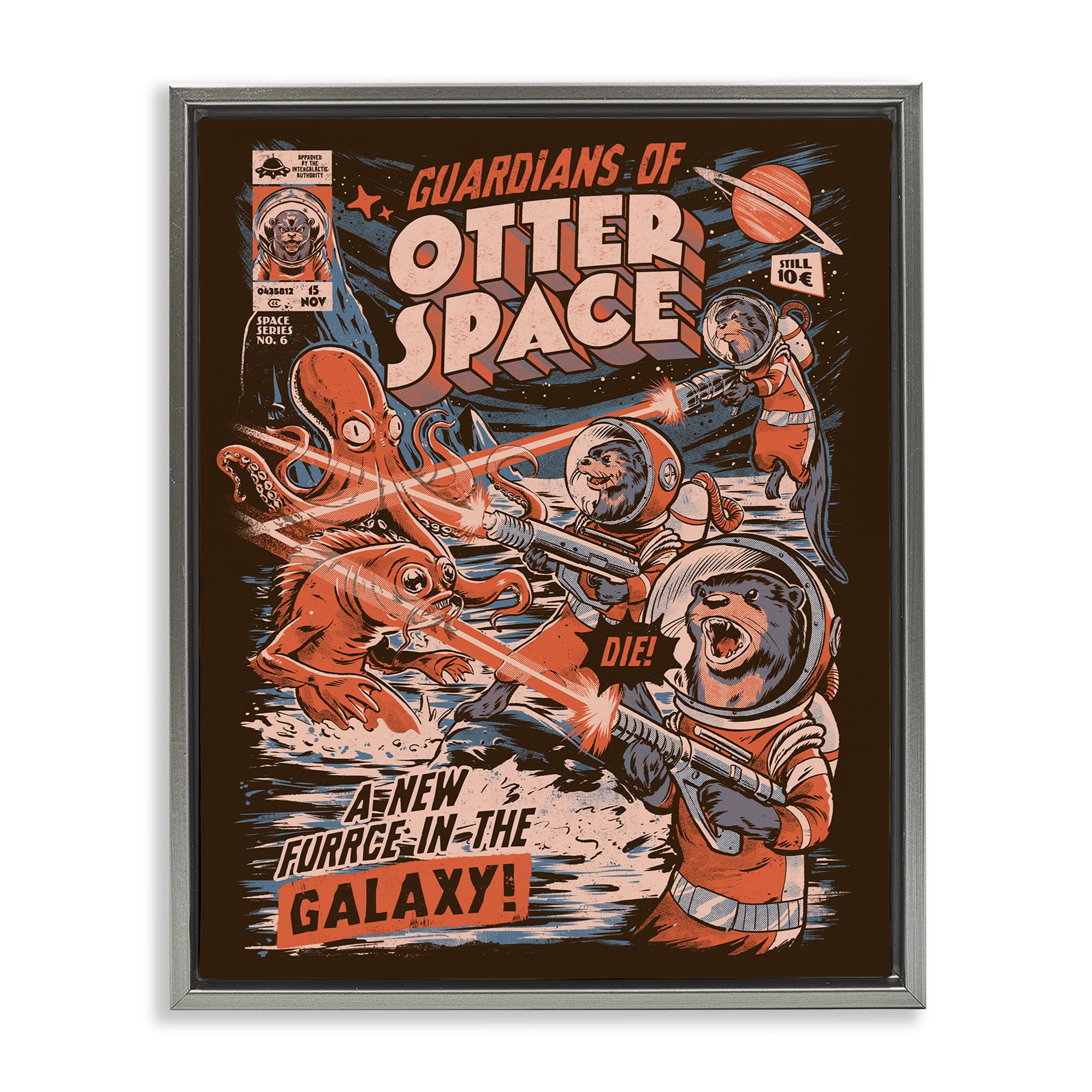 Stupell Industries Guardians Of Otter Space Retro Gray Framed Floater Canvas Wall Art, design by EduEly Designs