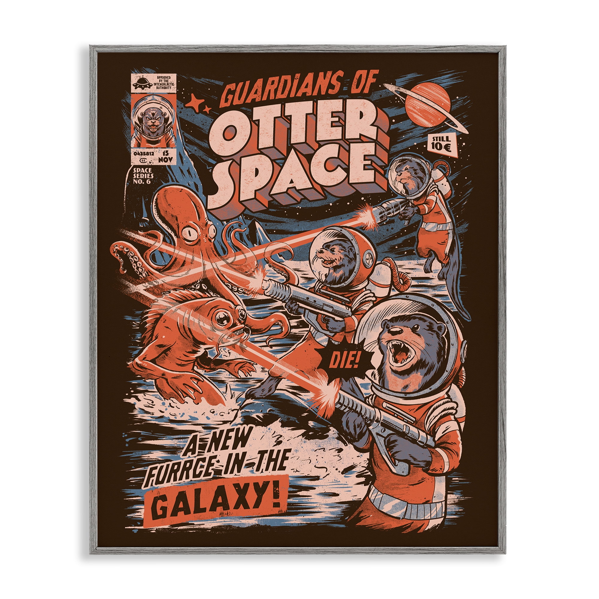 Stupell Industries Guardians Of Otter Space Retro Gray Framed Giclee Art, design by EduEly Designs