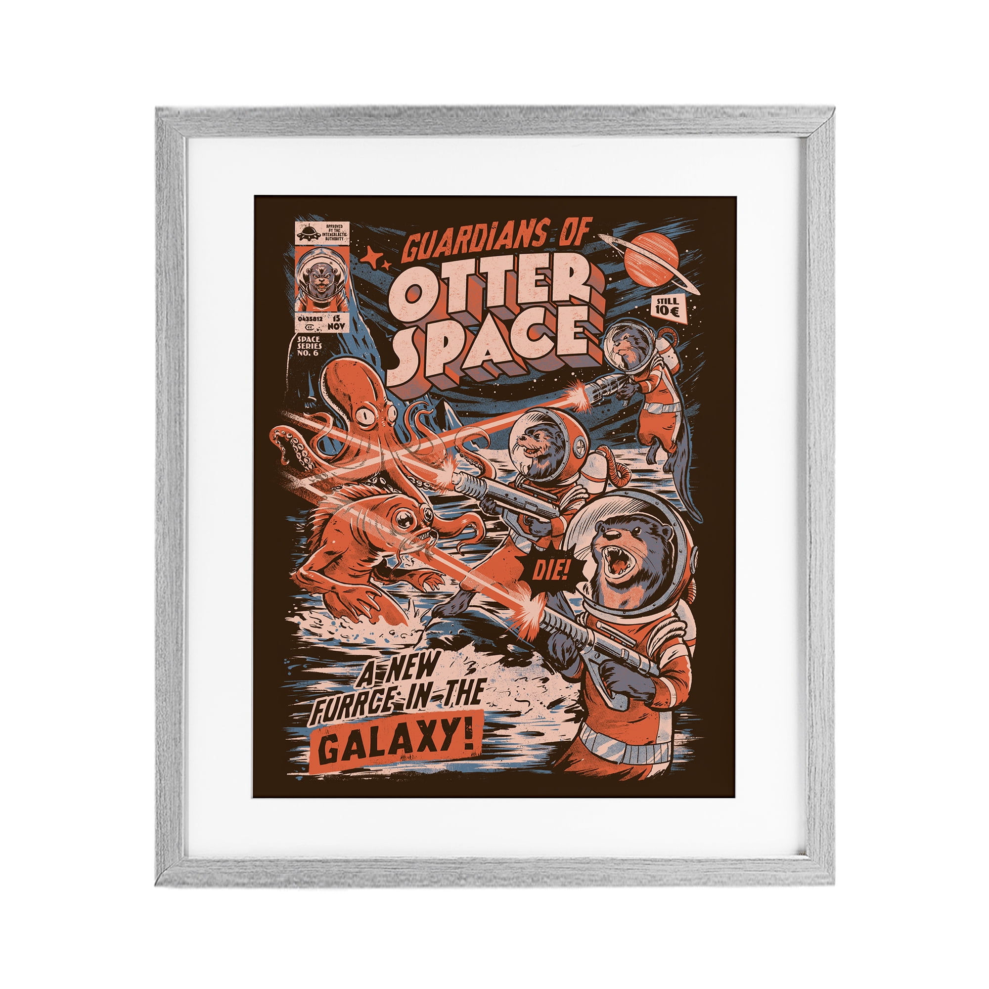Stupell Industries Guardians Of Otter Space Retro Gray Framed Print Under Glass, design by EduEly Designs