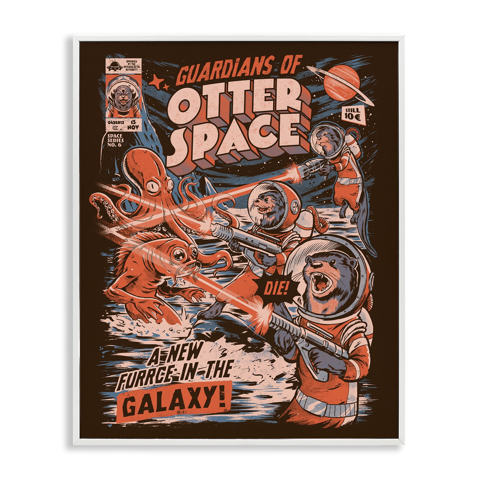 Stupell Industries Guardians Of Otter Space Retro White Framed Giclee Art, design by EduEly Designs