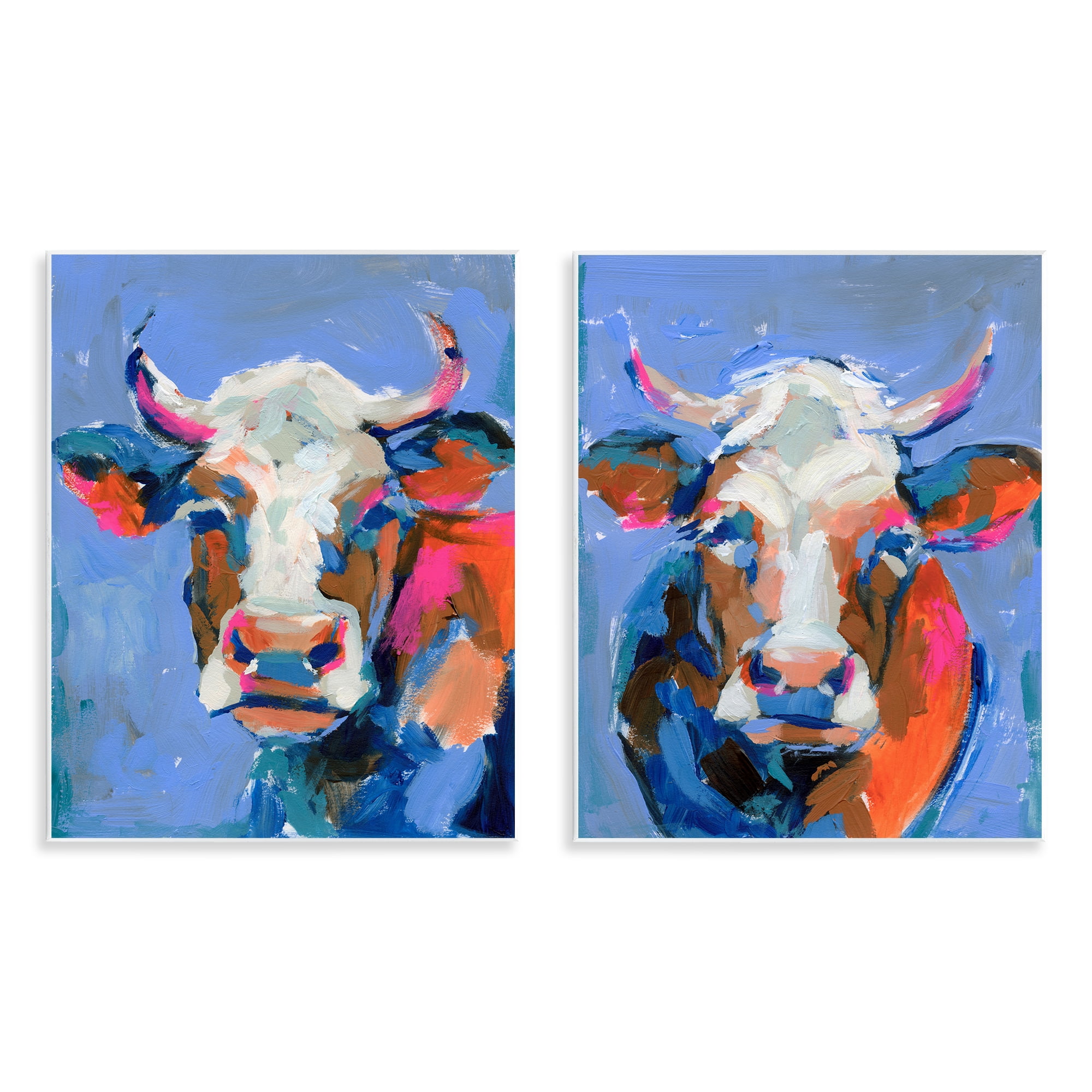 Stupell Industries Guernsey Cow Horned Portrait Animals Painting Unframed Art Print Wall Art, 11 x 14, Set of 2