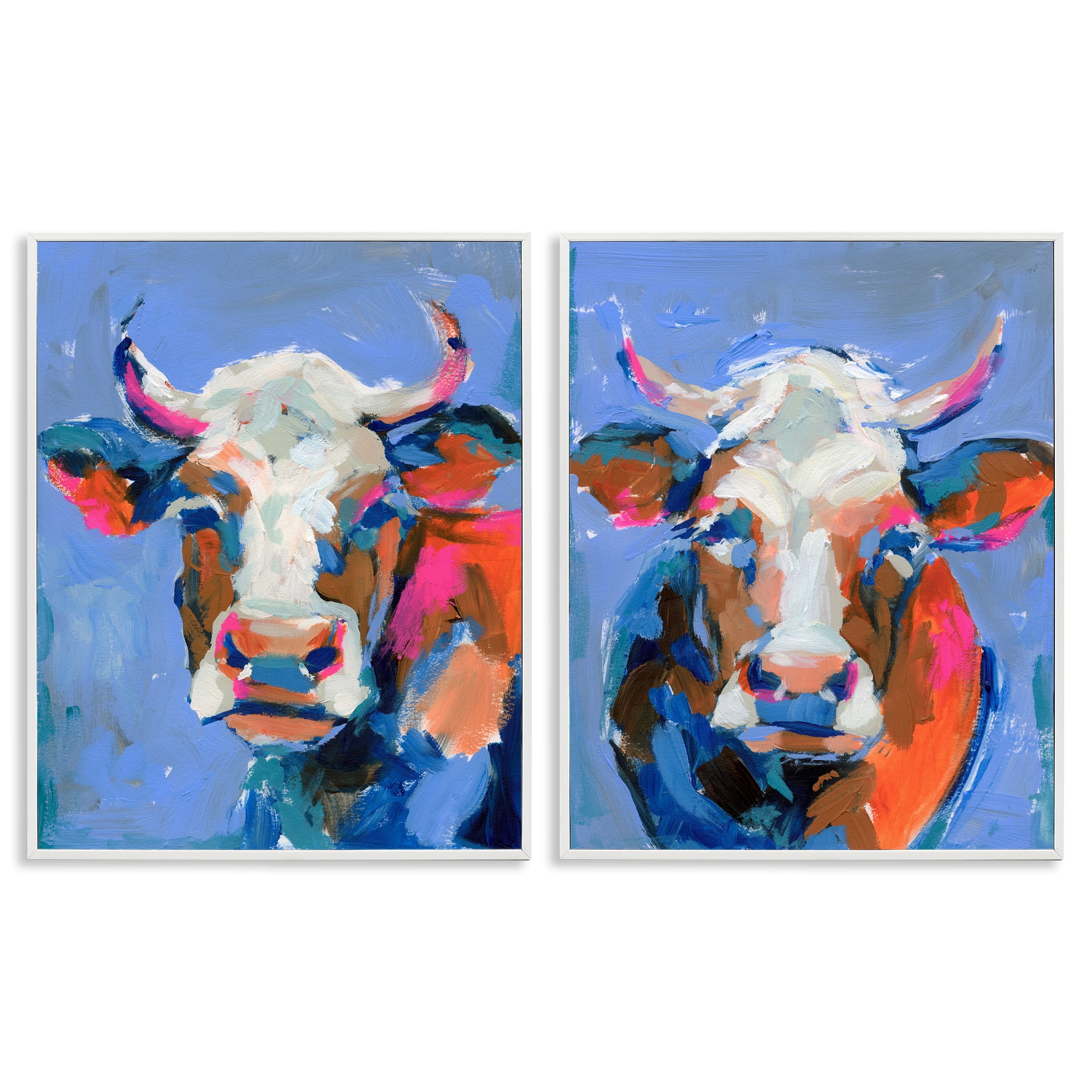 Stupell Industries Guernsey Cow Horned Portrait Animals Painting White Framed Art Print Wall Art, 16 x 20, Set of 2
