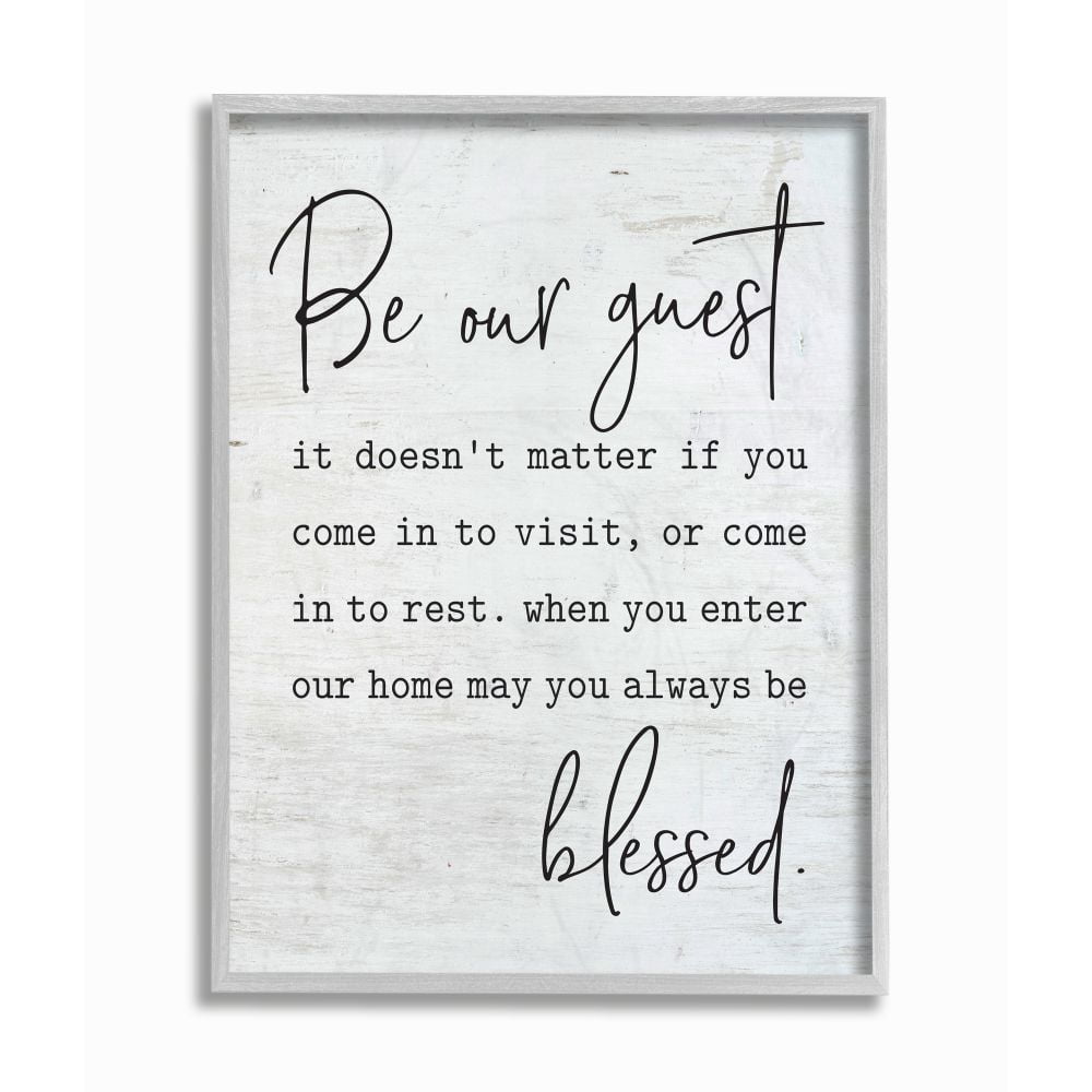 Stupell Industries Be Our Guest Home Family Inspirational Word On Wood Texture Design Gray Farmhouse Rustic Framed Giclee Texturized Art by Lettered and Lined
