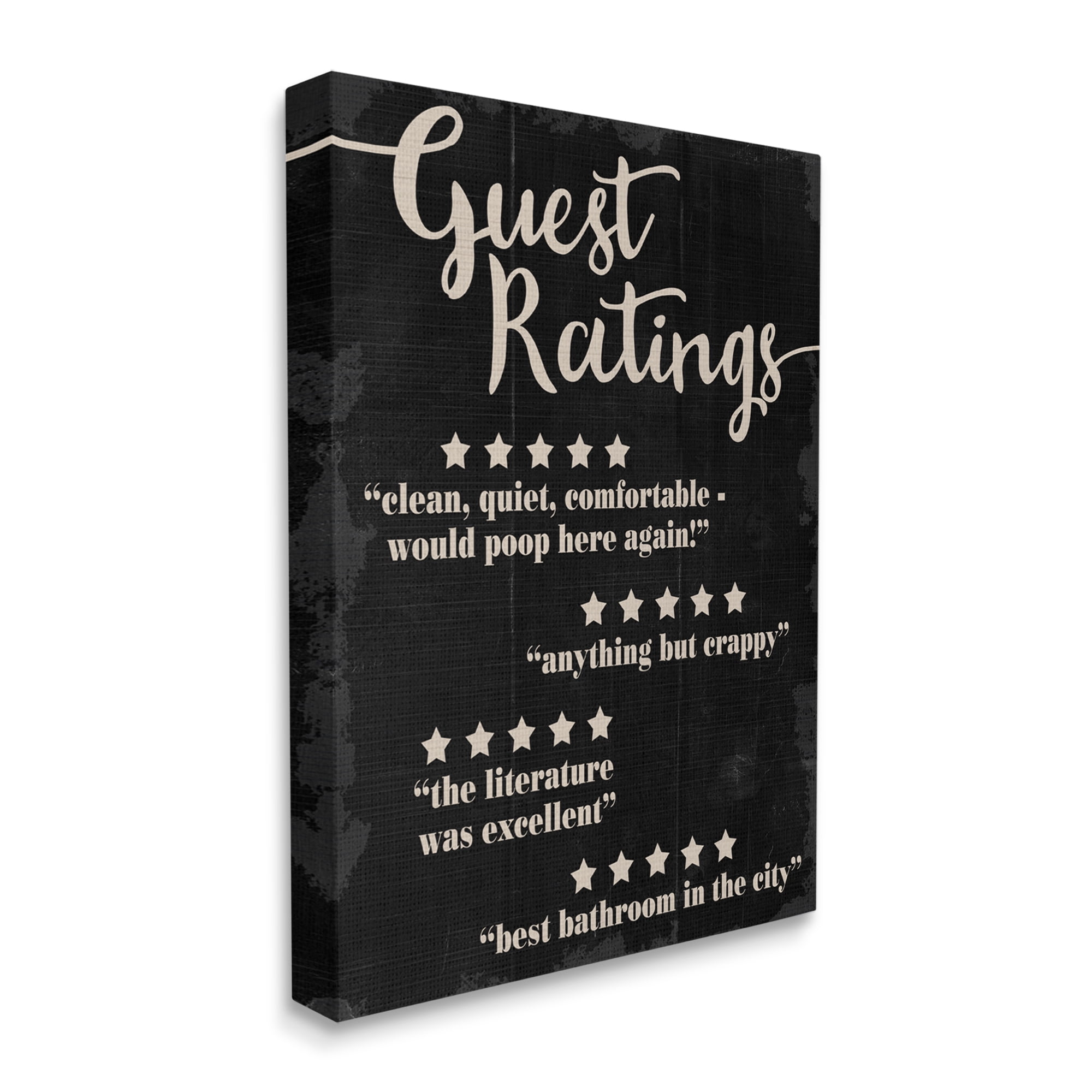 Stupell Industries Guest Rating Five Star Bathroom Black Funny Word Design Canvas Wall Art by Daphne Polselli