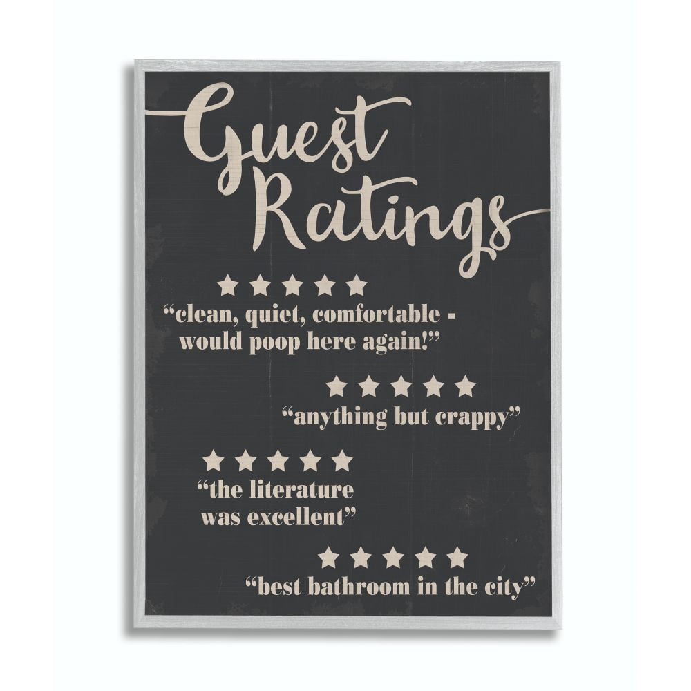 Stupell Industries Guest Rating Five Star Bathroom Black Funny Word Design Framed Wall Art by Daphne Polselli