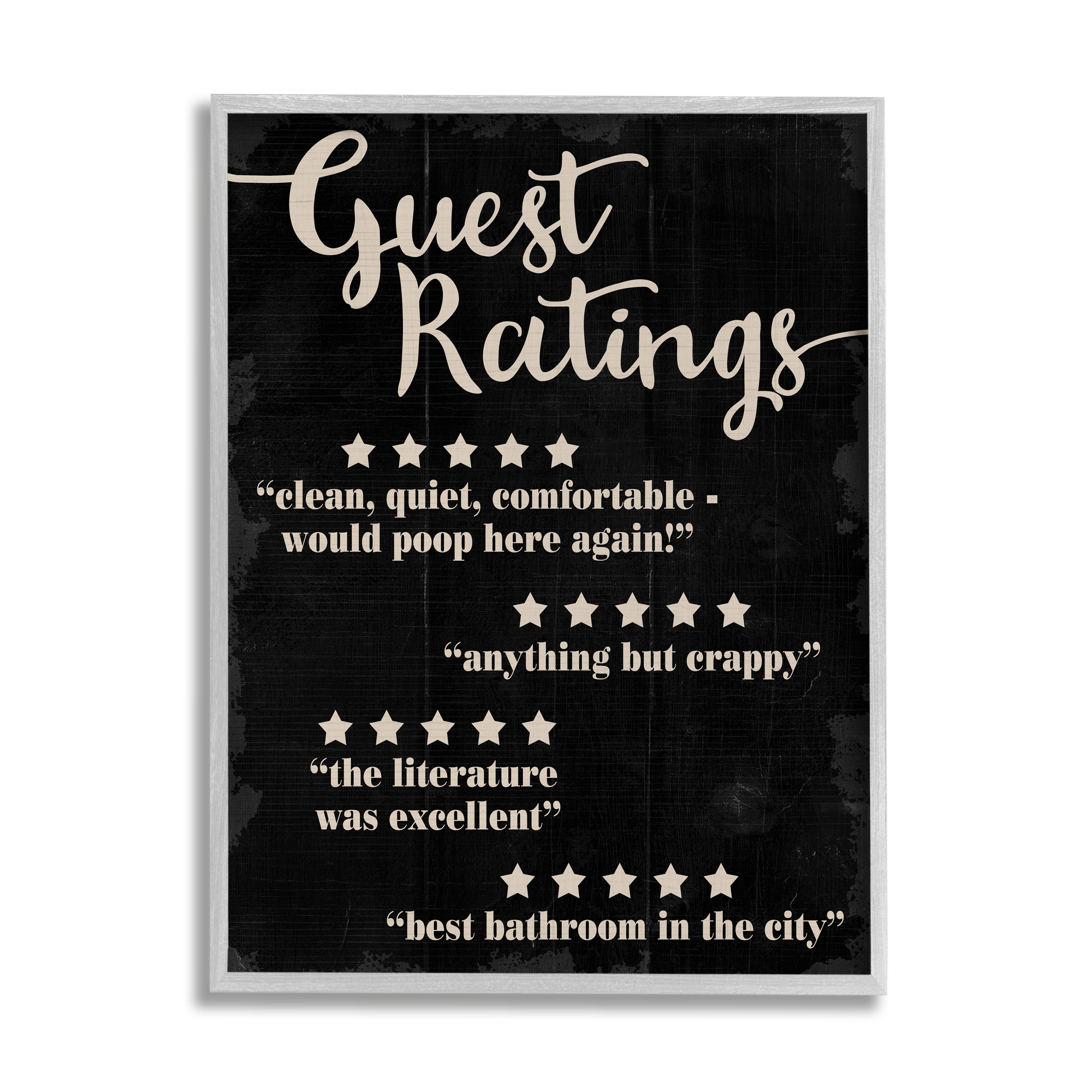 Stupell Industries Guest Rating Five Star Bathroom Black Funny Word Design Framed Wall Art by Daphne Polselli