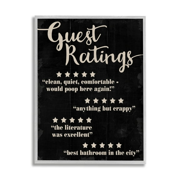 Stupell Industries Guest Rating Five Star Bathroom Black Funny Word Design Graphic Art Gray Framed Art Print Wall Art, 24x30, by Daphne Polselli