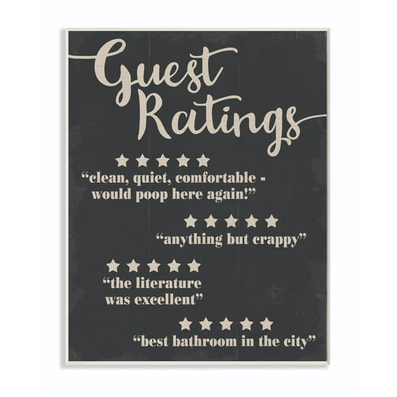 Stupell Industries Guest Rating Five Star Bathroom Black Funny Word Design Wall Plaque by Daphne Polselli