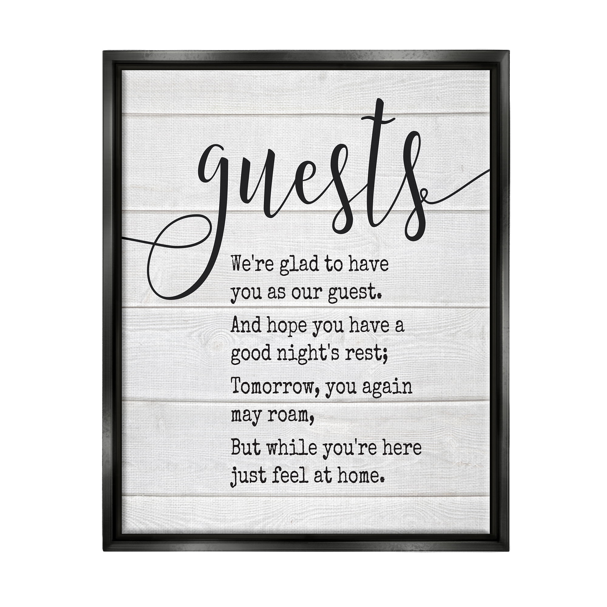 Stupell Industries Guests Feel At Home Jet Black Framed Floating Canvas Wall Art, 16x20, by Lettered and Lined
