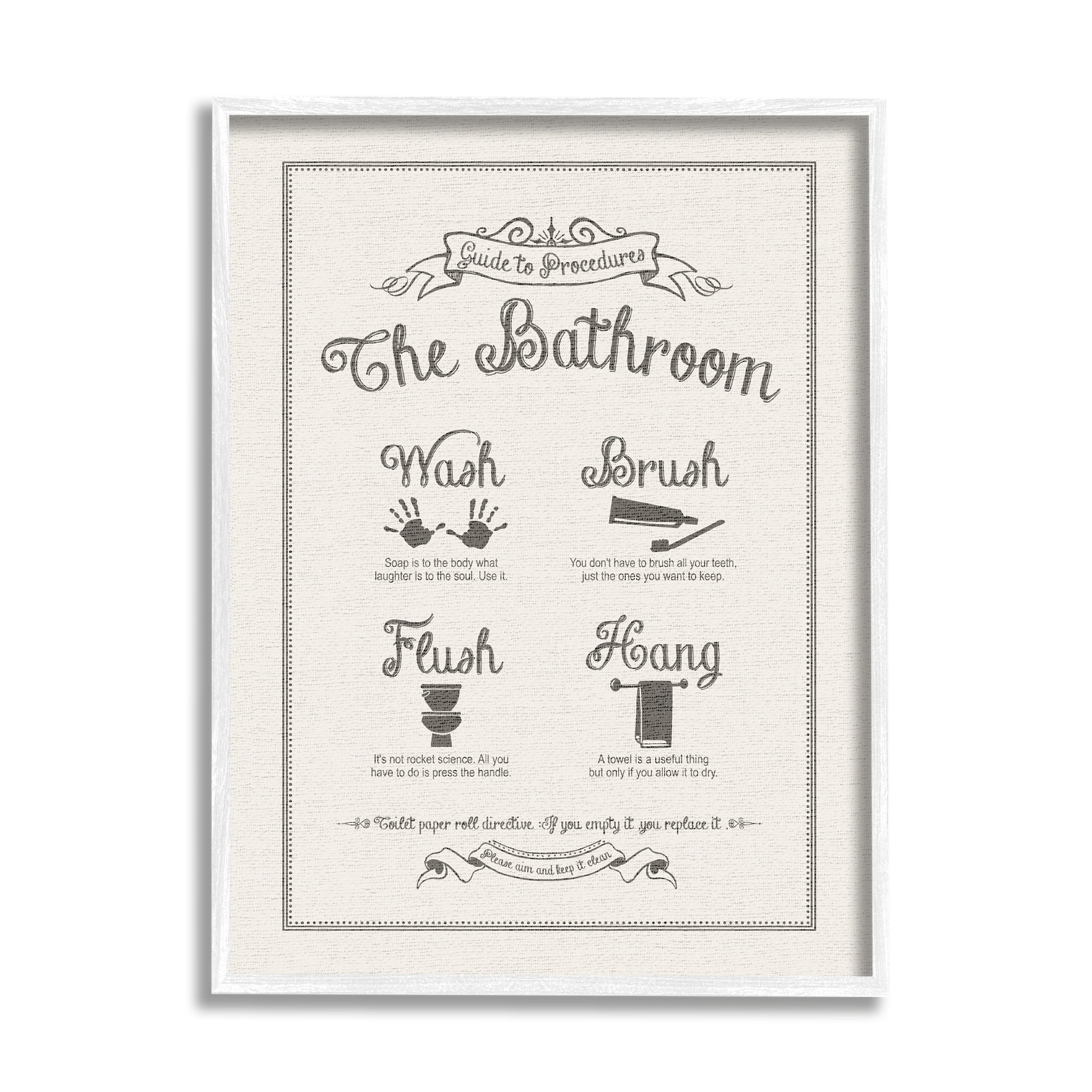 Stupell Industries Guide To Bathroom Procedures Linen Look, 16 x 20,Design by Lettered and Lined