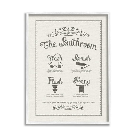 Stupell Industries Guide To Bathroom Procedures Linen Look, 16 x 20,Design by Lettered and Lined