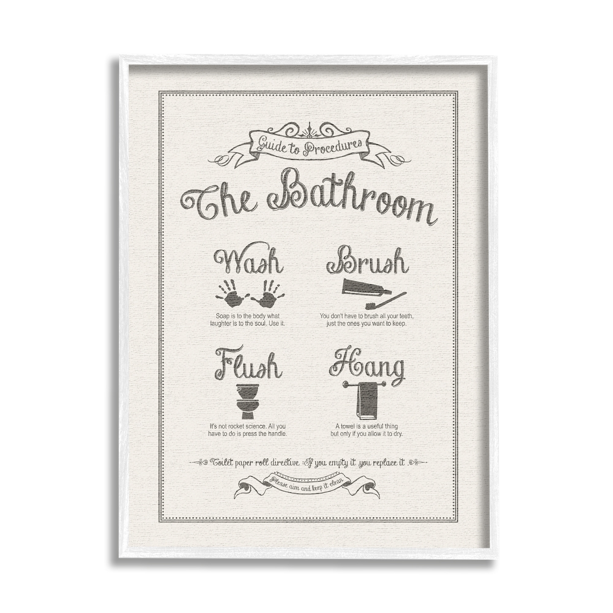 Stupell Industries Guide To Bathroom Procedures Linen Look, 24 x 30,Design by Lettered and Lined