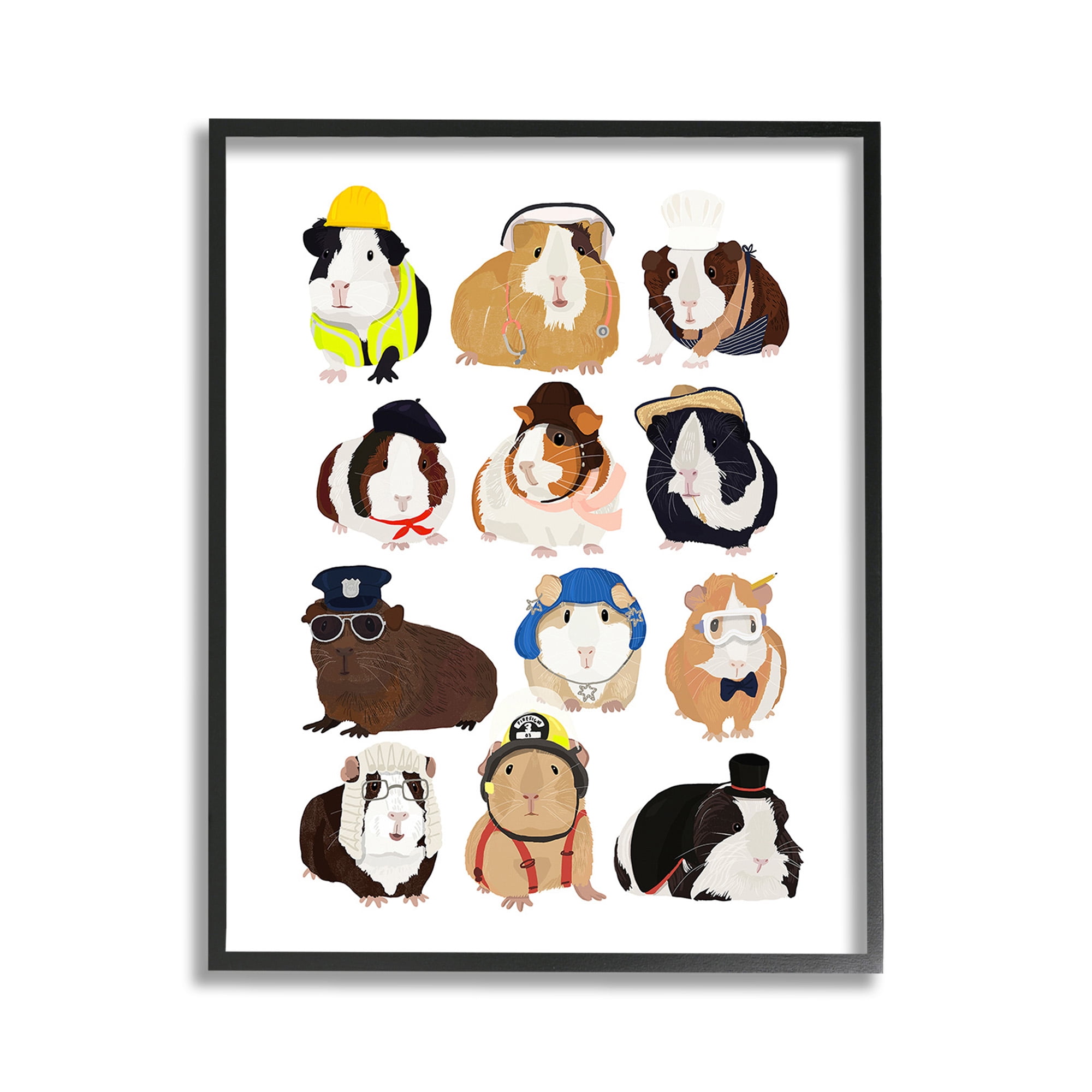 Stupell Industries Guinea Pigs Various Uniforms Animals & Insects Painting Black Framed Art Print Wall Art, 11 x 14