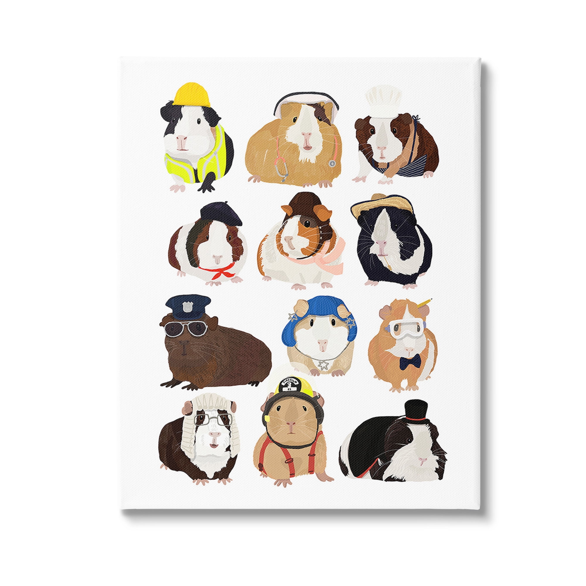 Stupell Industries Guinea Pigs Various Uniforms Animals & Insects Painting Gallery Wrapped Canvas Art Print Wall Art, 16 x 20