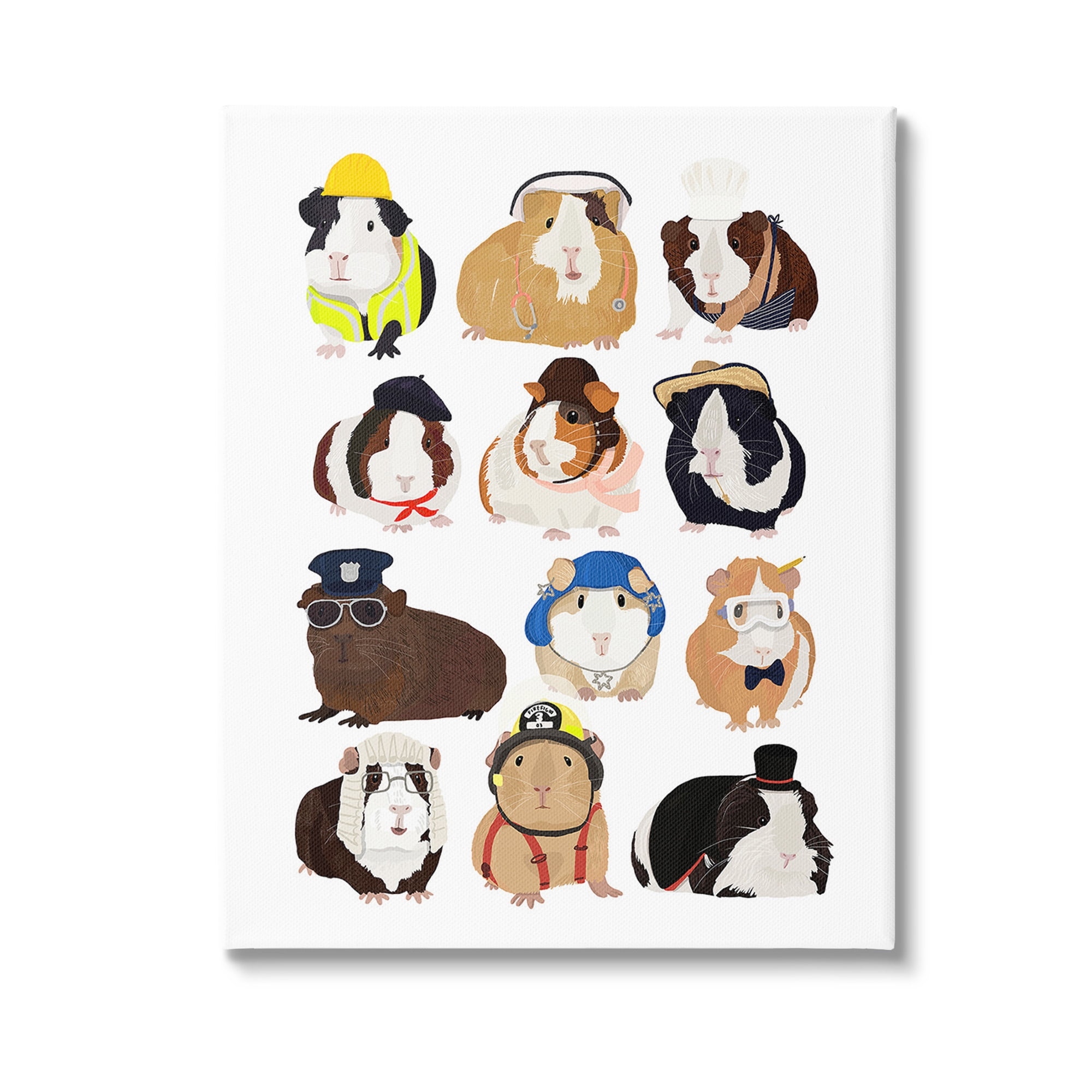 Stupell Industries Guinea Pigs Various Uniforms Animals & Insects Painting Gallery Wrapped Canvas Art Print Wall Art, 30 x 40