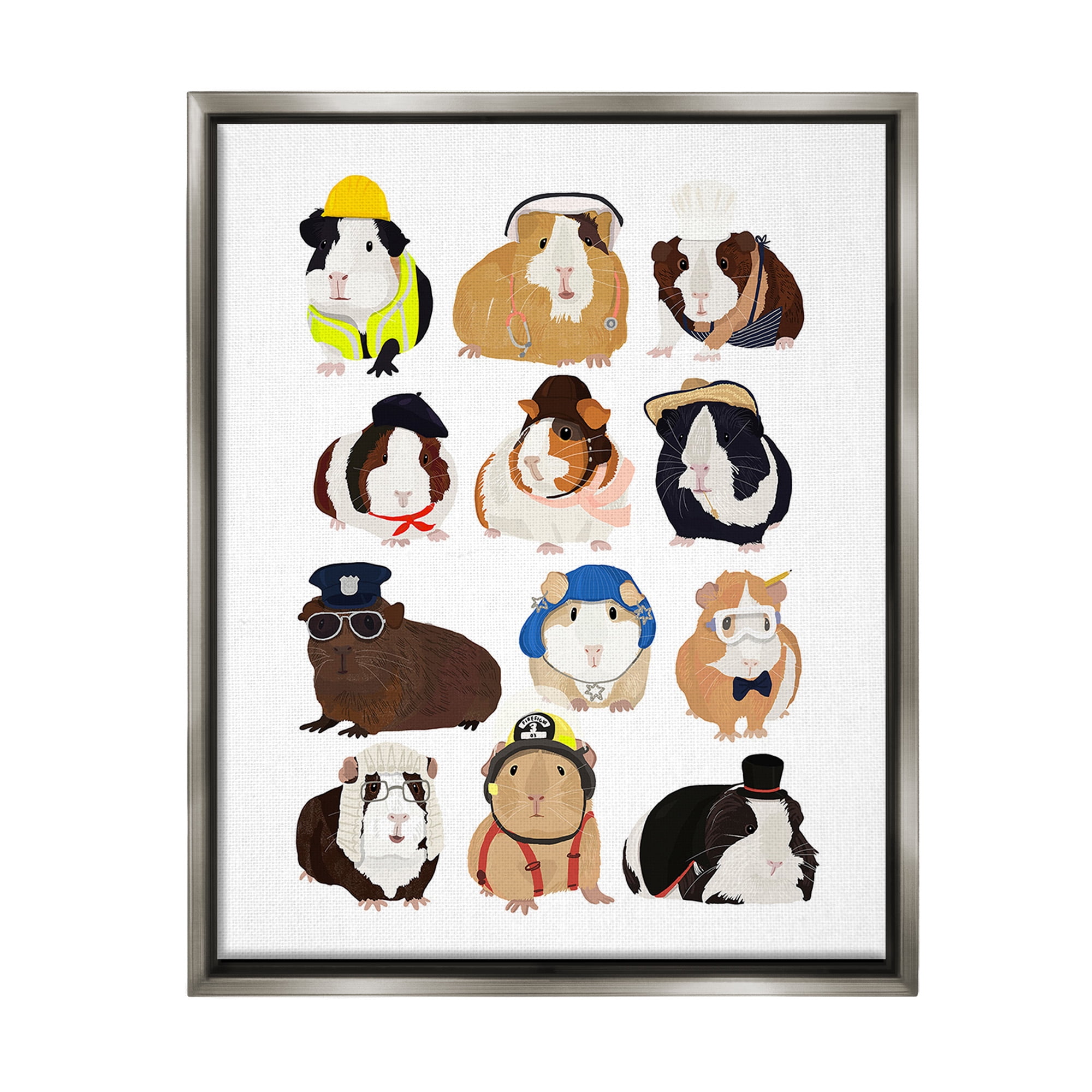 Stupell Industries Guinea Pigs Various Uniforms Animals & Insects Painting Gray Floater Framed Canvas Art Print Wall Art, 25 x 31