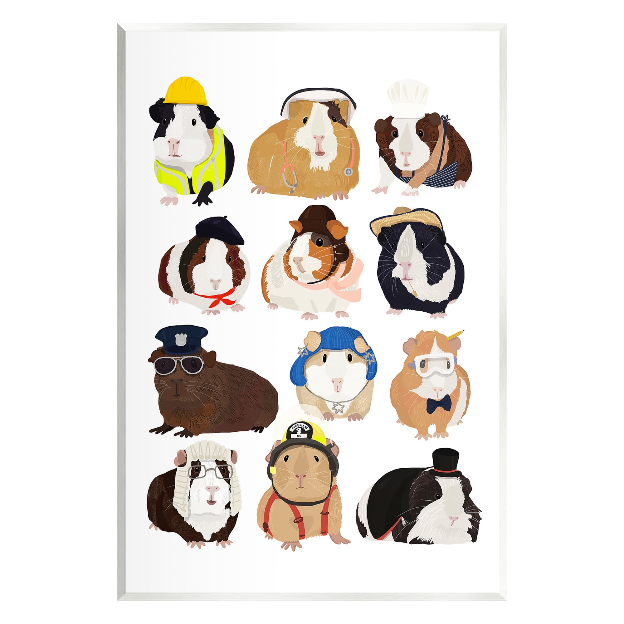 Stupell Industries Guinea Pigs Various Uniforms Animals & Insects Painting Unframed Art Print Wall Art, 13 x 19