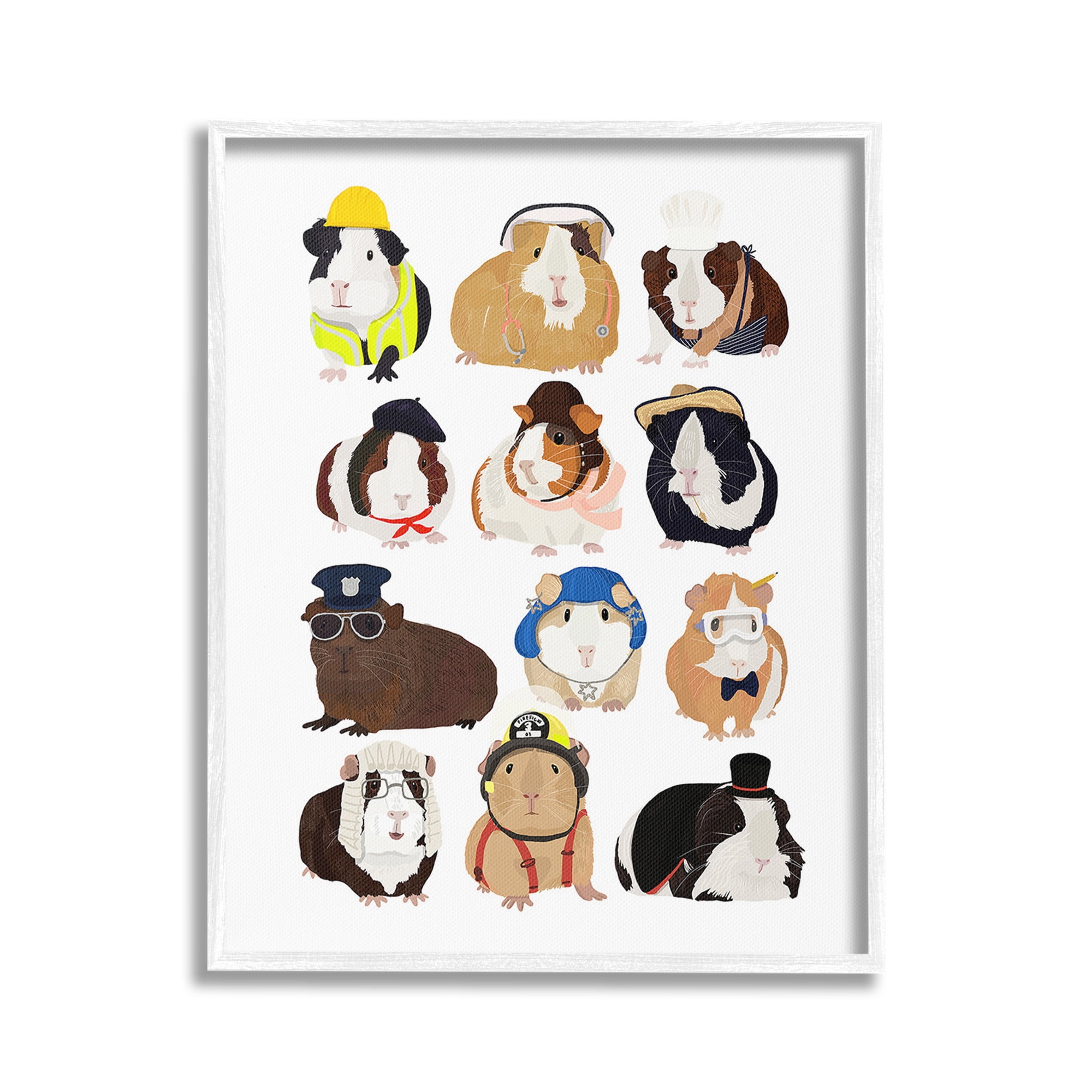 Stupell Industries Guinea Pigs Various Uniforms Animals & Insects Painting White Framed Art Print Wall Art, 24 x 30