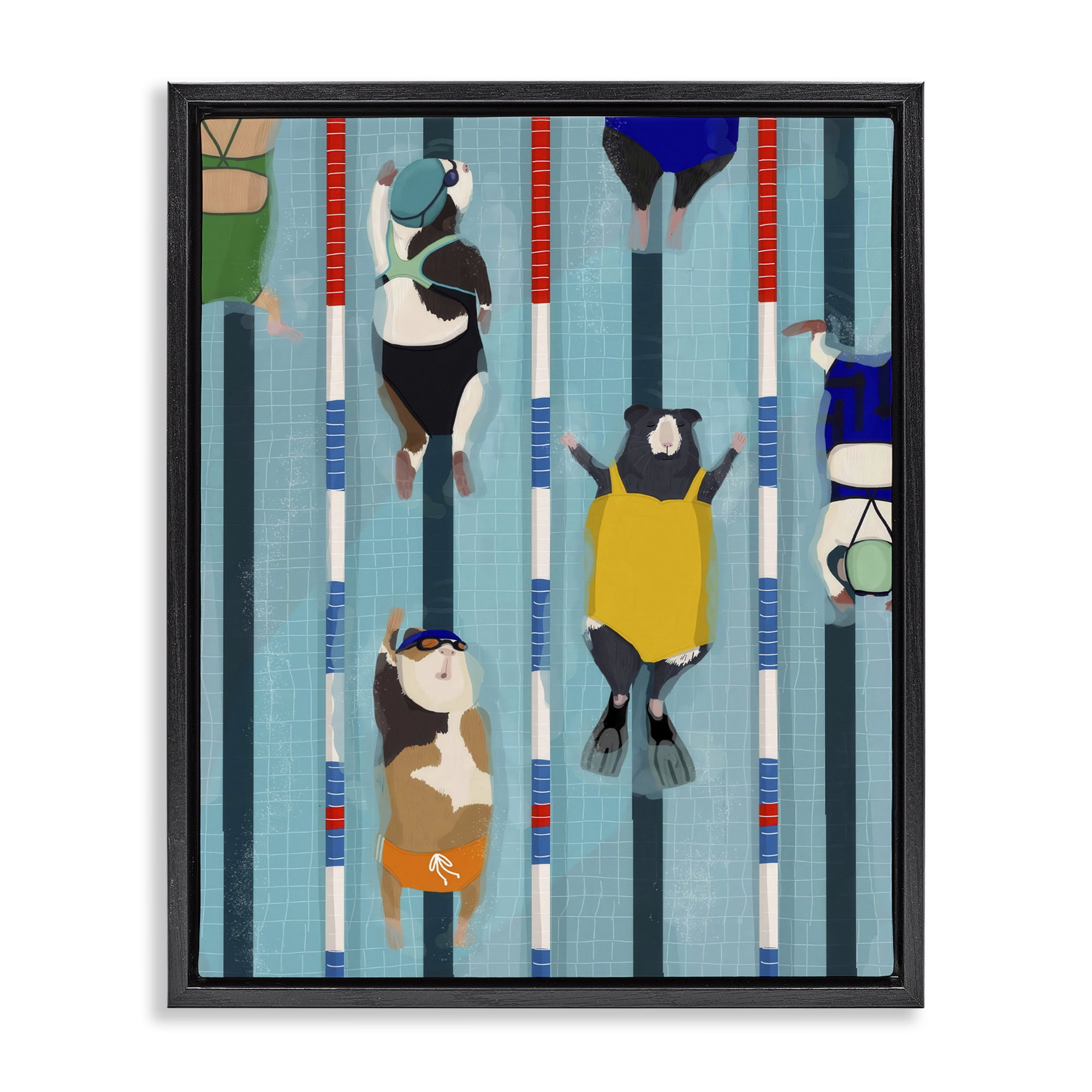 Stupell Industries Guinea Pigs at Lido Black Framed Floater Canvas Wall Art, design by Hanna Melin
