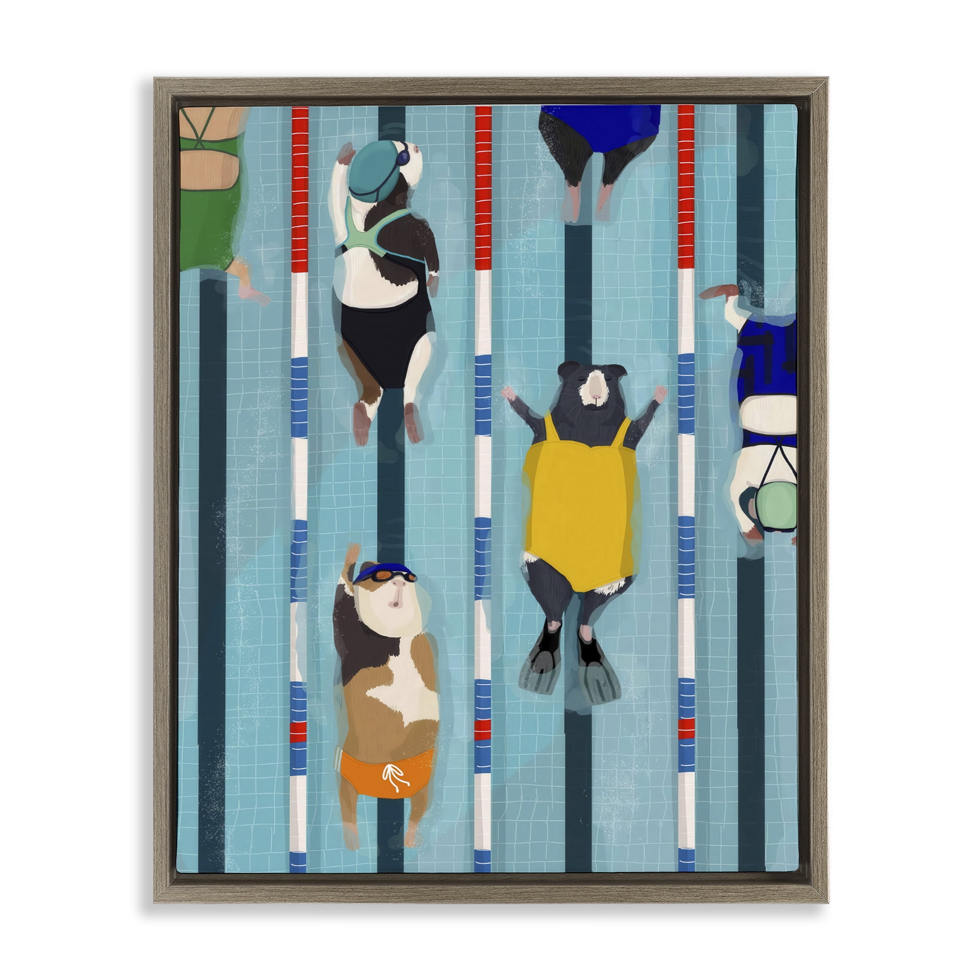 Stupell Industries Guinea Pigs at Lido Brown Framed Floater Canvas Wall Art, design by Hanna Melin