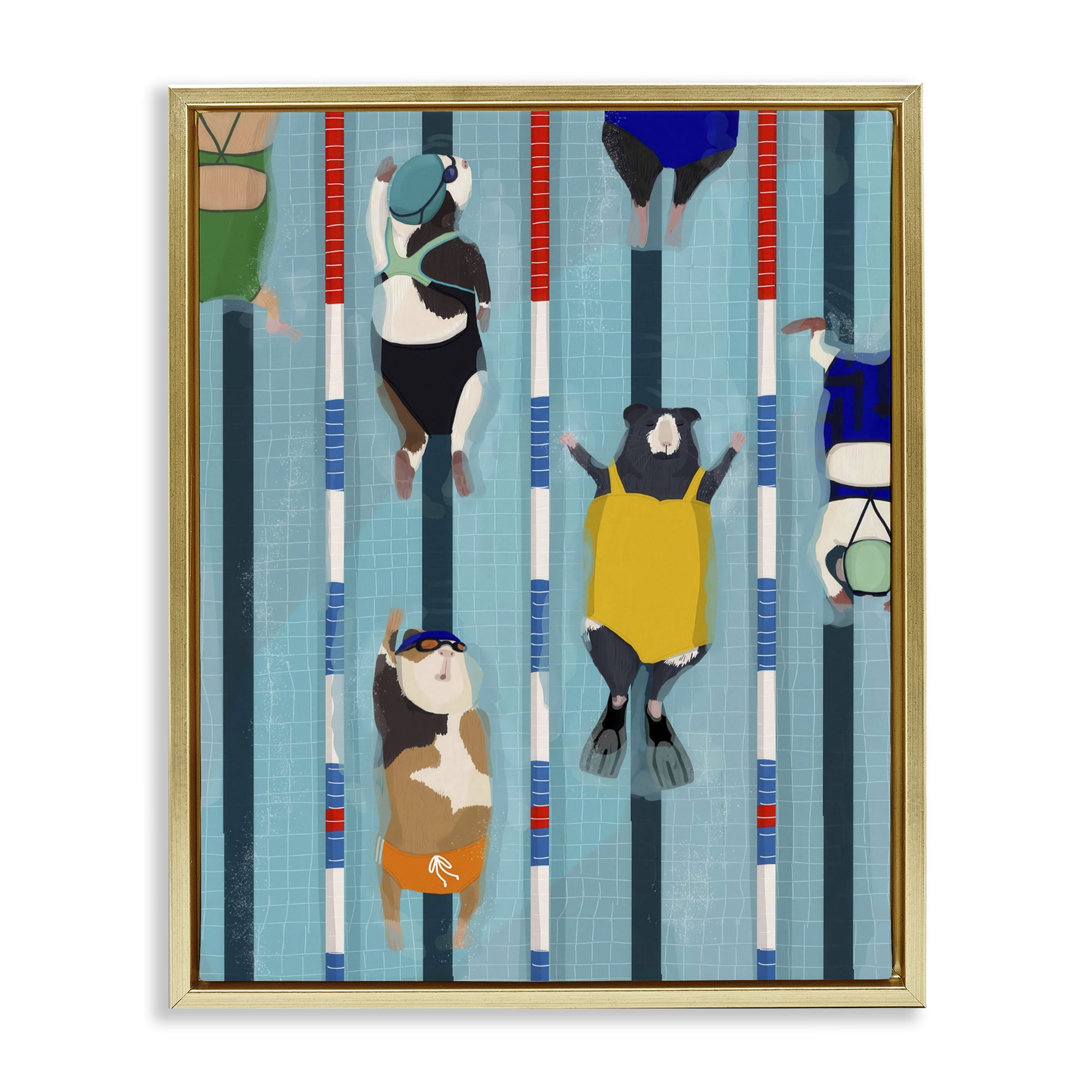 Stupell Industries Guinea Pigs at Lido Gold Framed Floater Canvas Wall Art, design by Hanna Melin
