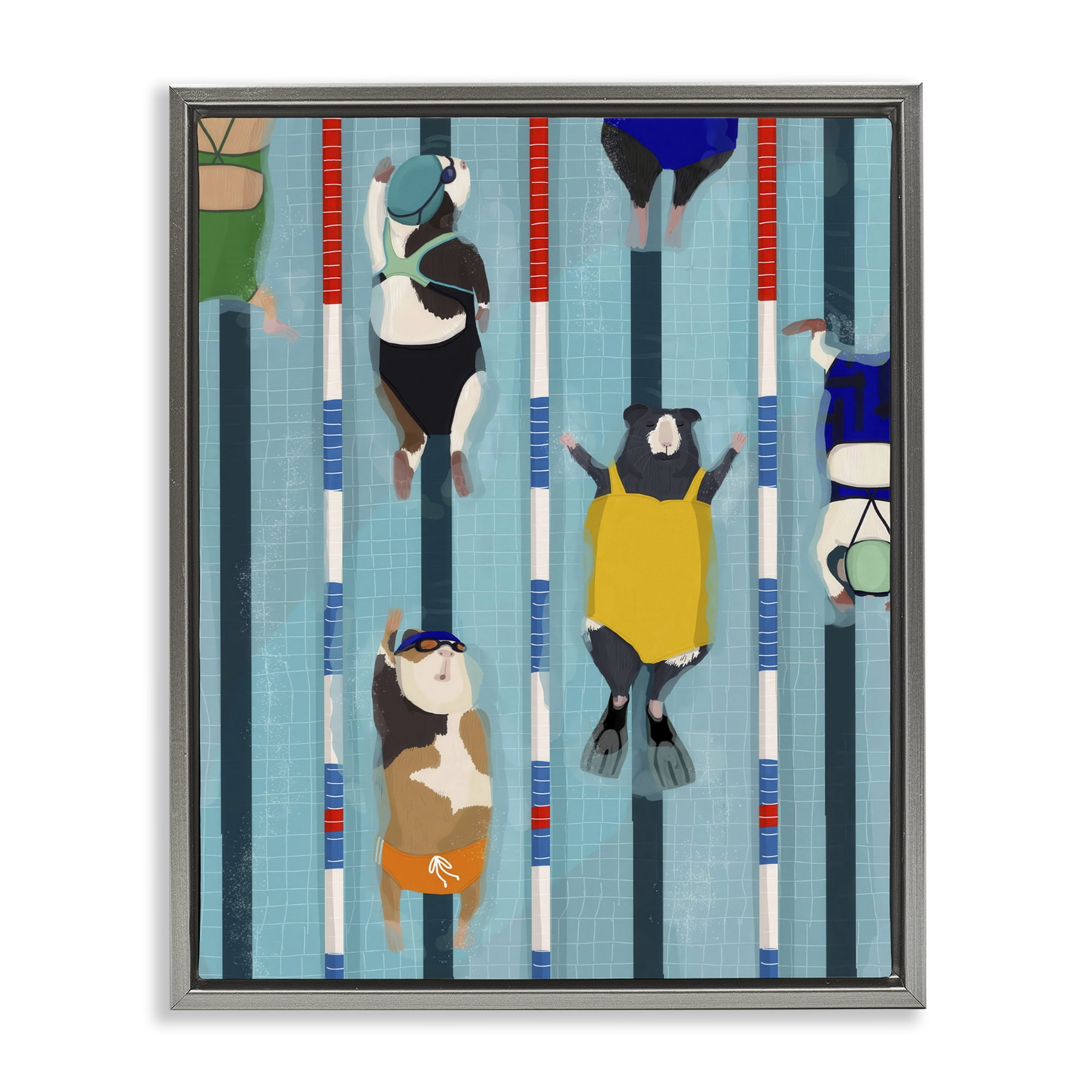 Stupell Industries Guinea Pigs at Lido Gray Framed Floater Canvas Wall Art, design by Hanna Melin