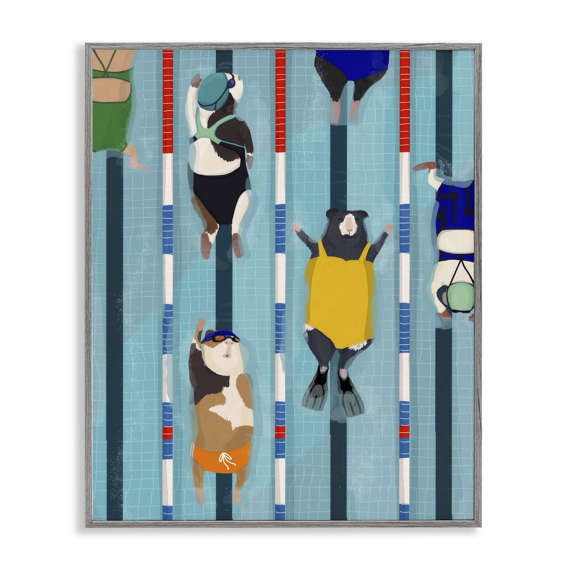 Stupell Industries Guinea Pigs at Lido Gray Framed Giclee Art, design by Hanna Melin