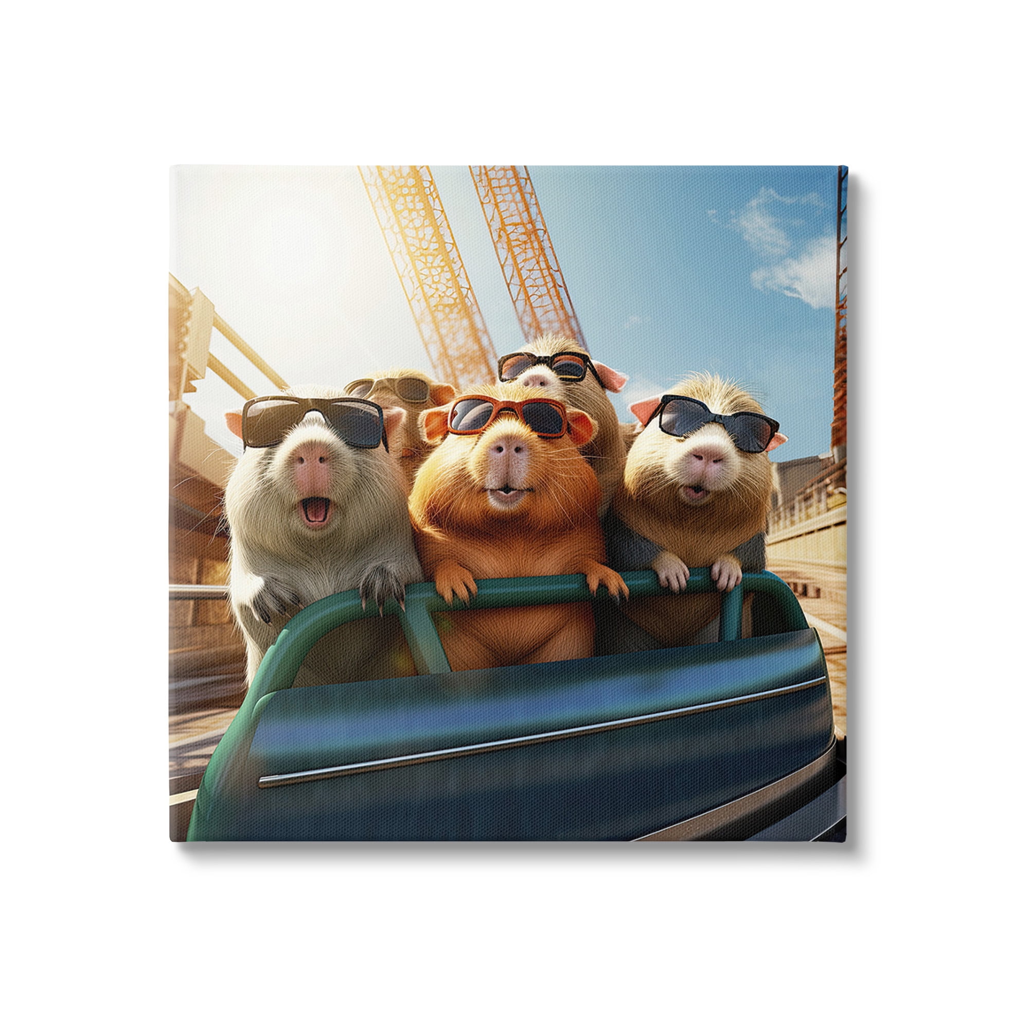 Stupell Industries Guinea Pigs on Rollercoaster Animals & Insects Painting Gallery Wrapped Canvas Art Print Wall Art, 17 x 17
