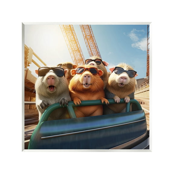 Stupell Industries Guinea Pigs on Rollercoaster Animals & Insects Painting Unframed Art Print Wall Art, 12 x 12