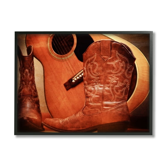 Stupell Industries Guitar & Cowboy Boots Literature & Flim Photography Black Framed Art Print Wall Art, 30 x 24