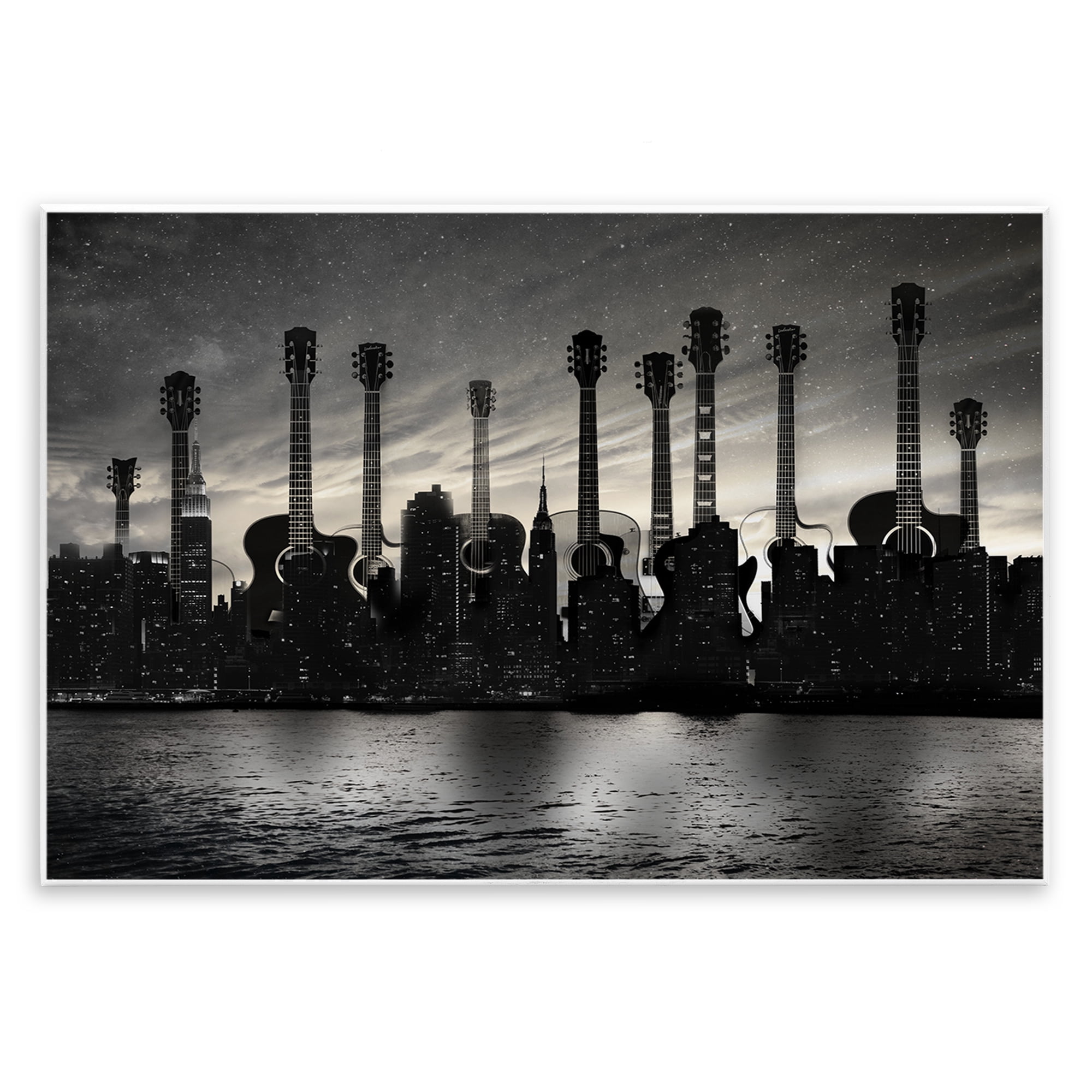 Stupell Industries Guitar Skyline Cityscape Wall Plaque Art, design by CAD Designs