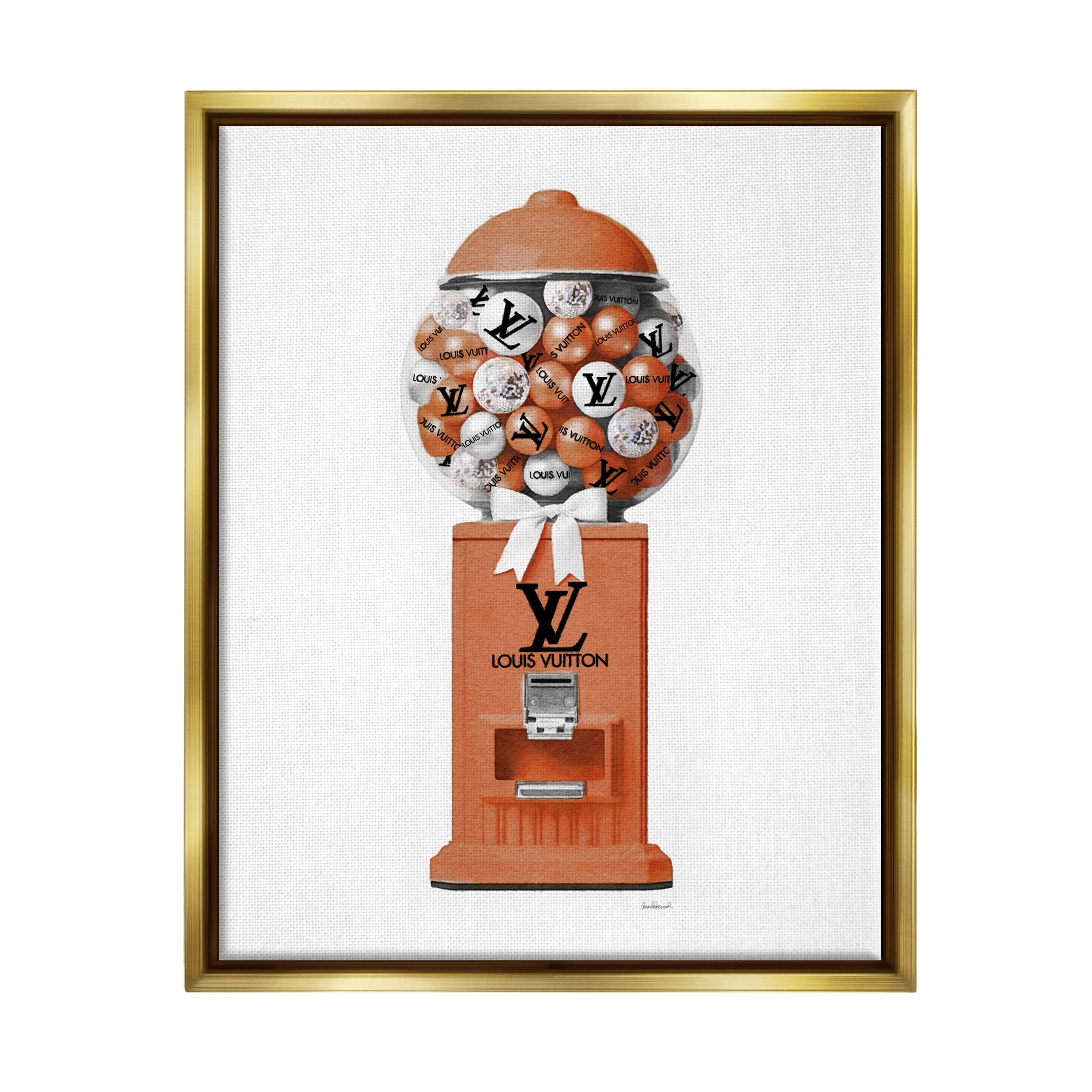 Stupell Industries Gumball Dispenser Glam Beauty & Fashion Painting Gold Floater Framed Canvas Art Print Wall Art, 17 x 21