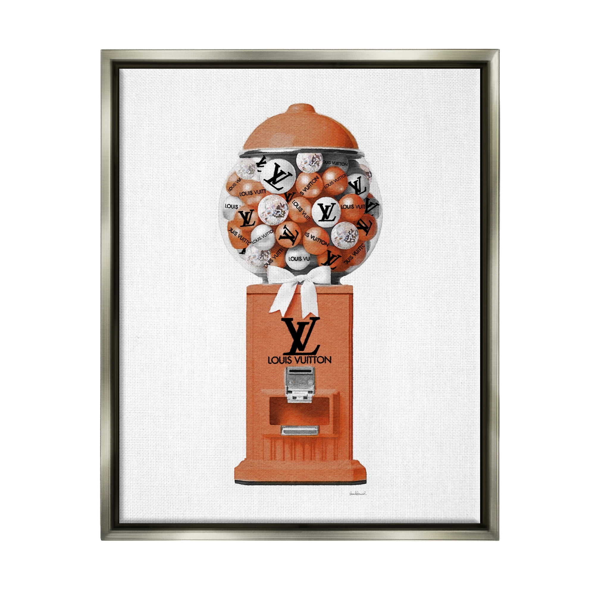 Stupell Industries Gumball Dispenser Glam Beauty & Fashion Painting Gray Floater Framed Canvas Art Print Wall Art, 25 x 31