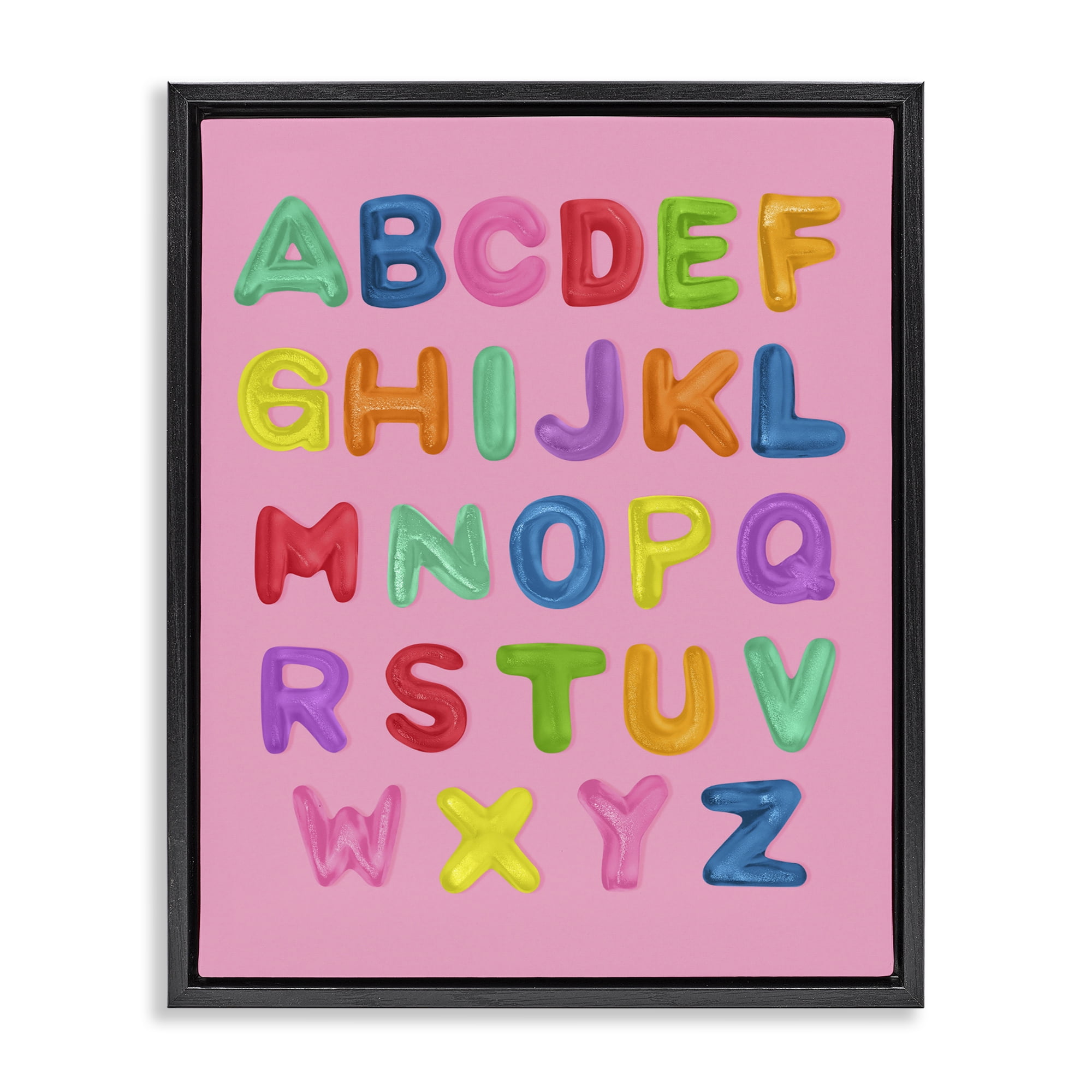 Stupell Industries Gummy Alphabet over Pink Black Framed Floater Canvas Wall Art, design by LISH Creative