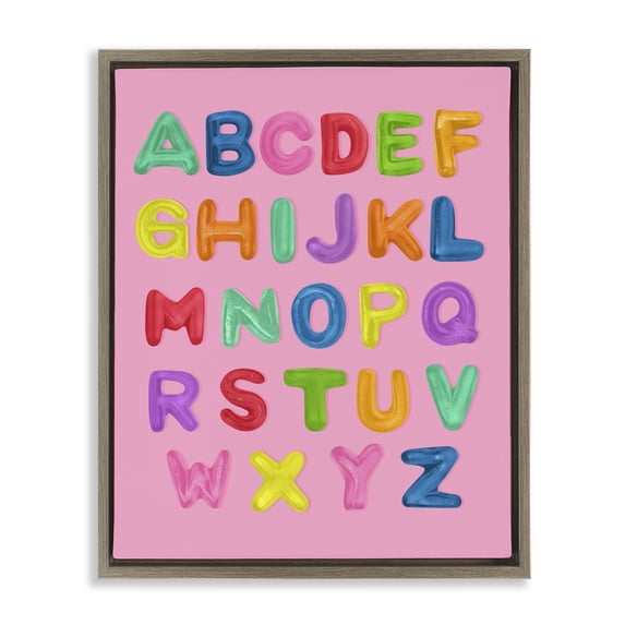Stupell Industries Contemporary Gummy Alphabet over Pink Brown Floating Frame Canvas Art, 25 x 31, by LISH Creative