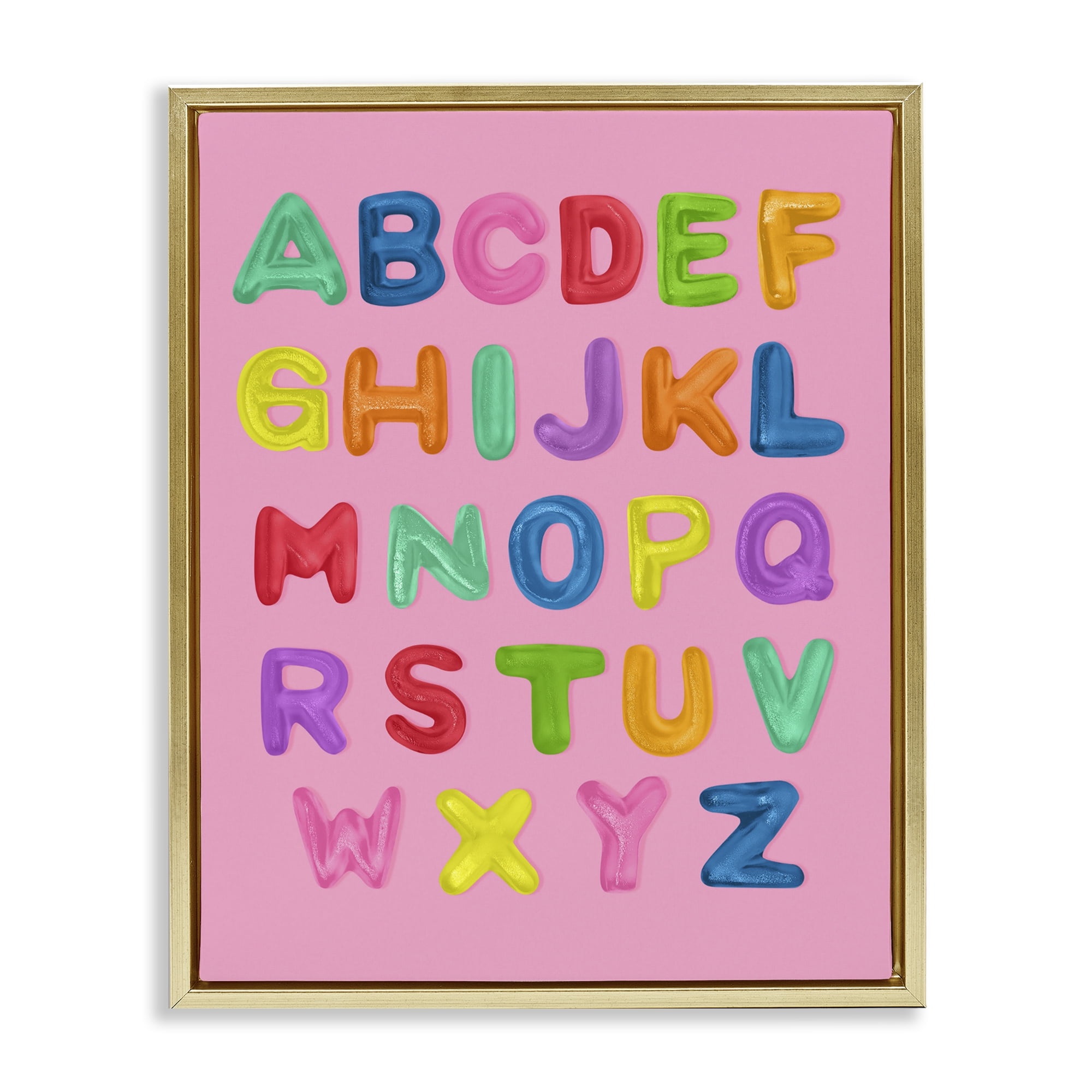 Stupell Industries Gummy Alphabet over Pink Gold Framed Floater Canvas Wall Art, design by LISH Creative