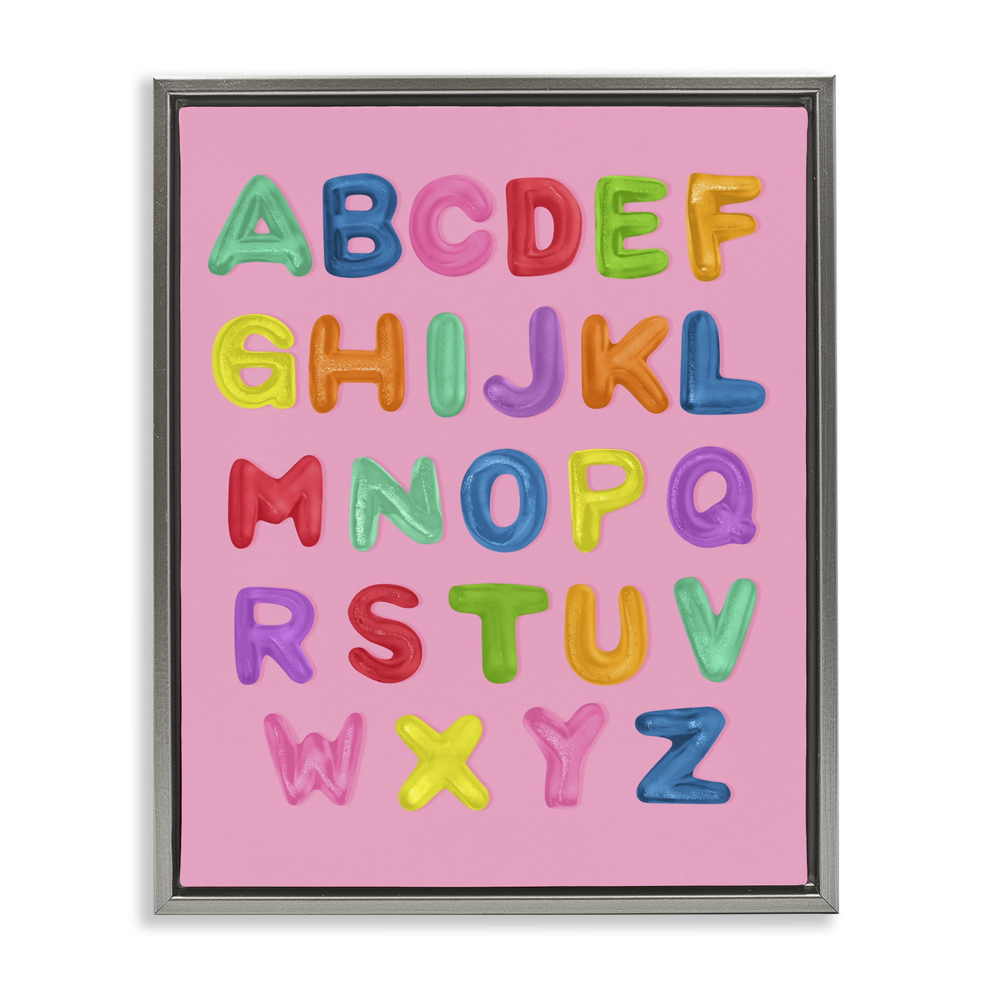 Stupell Industries Gummy Alphabet over Pink Gray Framed Floater Canvas Wall Art, design by LISH Creative