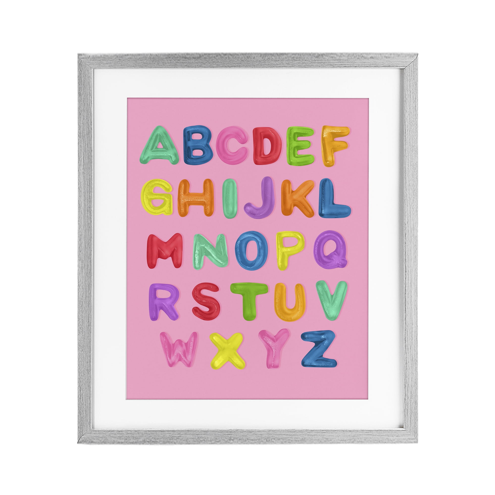 Stupell Industries Gummy Alphabet over Pink Gray Framed Print Under Glass, design by LISH Creative