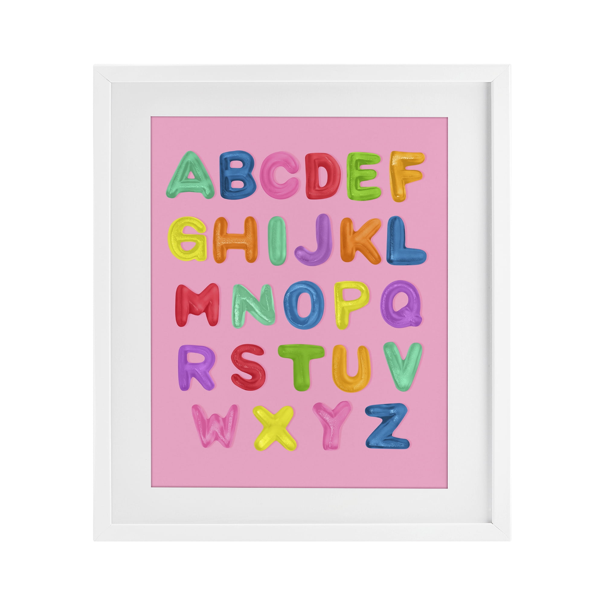 Stupell Industries Gummy Alphabet over Pink White Framed Print Under Glass, design by LISH Creative