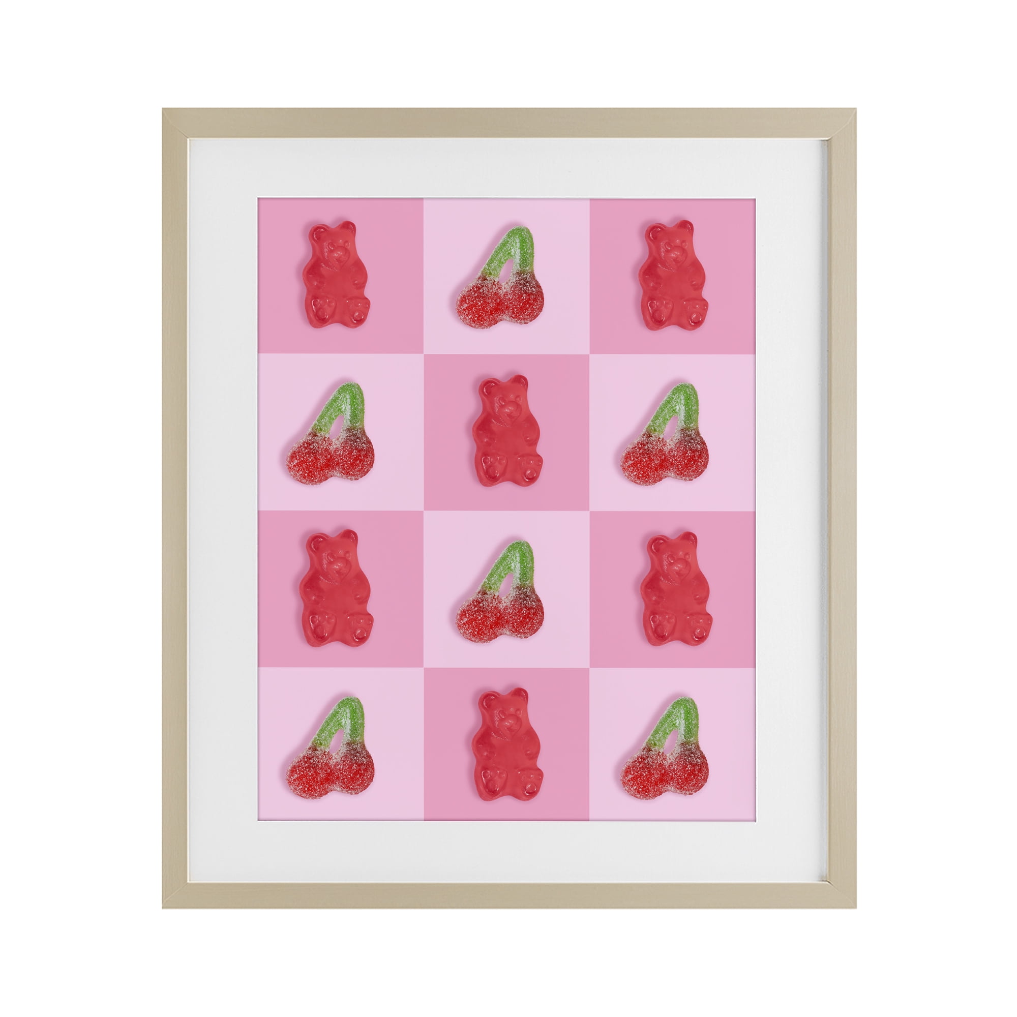 Stupell Industries Gummy Bears and Cherries Grid Birch Framed Print Under Glass, design by LISH Creative