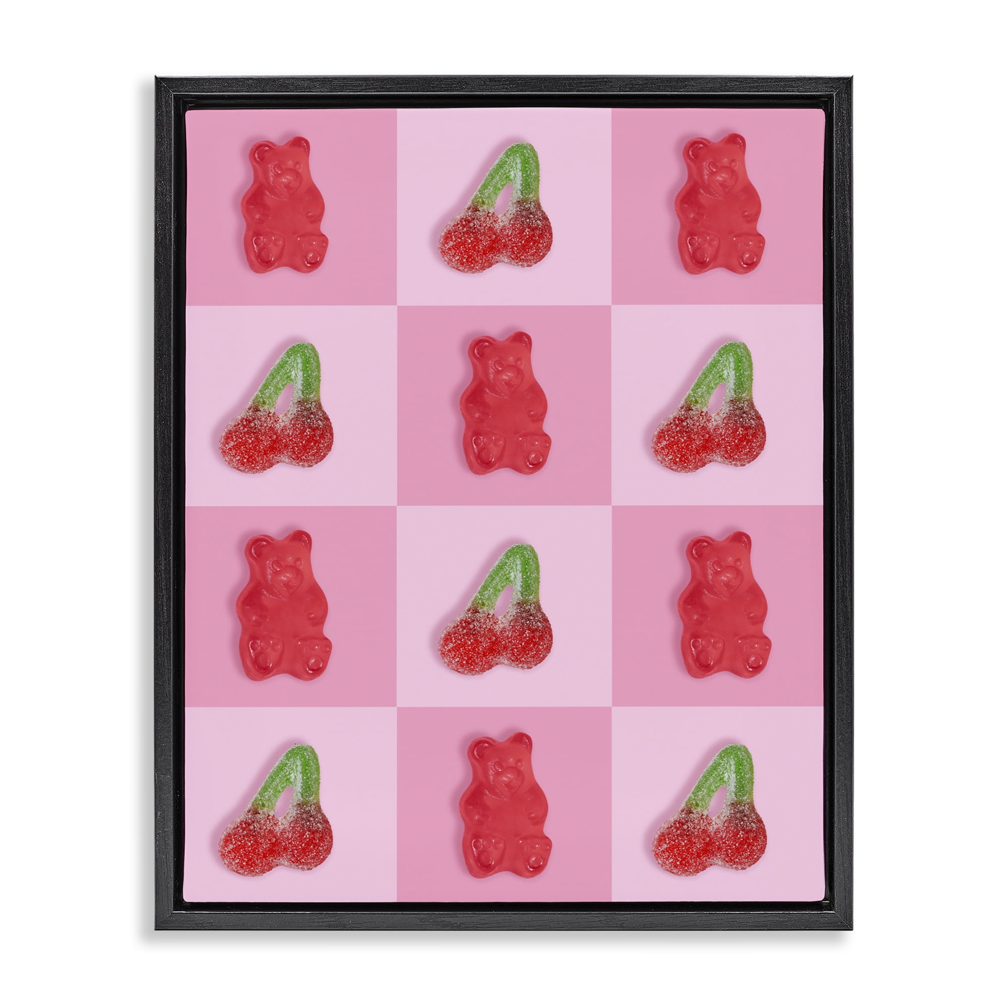 Stupell Industries Gummy Bears and Cherries Grid Black Framed Floater Canvas Wall Art, design by LISH Creative