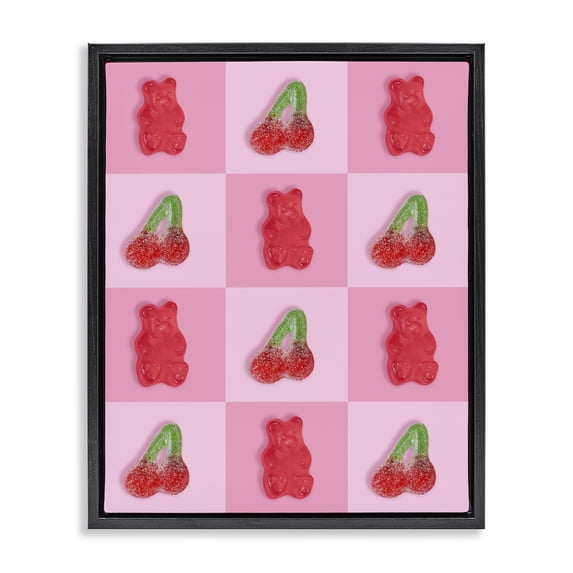 Stupell Industries Contemporary Gummy Bears and Cherries Grid Black Floating Frame Canvas Art, 17 x 21, by LISH Creative