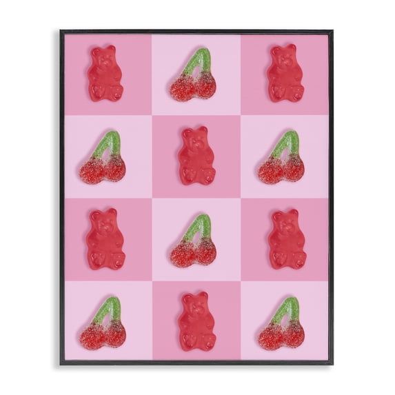 Stupell Industries Contemporary Gummy Bears and Cherries Grid Black Framed Giclee Art, 11 x 14, by LISH Creative