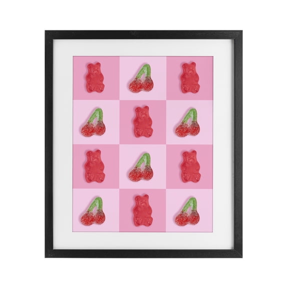 Stupell Industries Contemporary Gummy Bears and Cherries Grid Black Framed Print Under Glass, 13 x 16, by LISH Creative